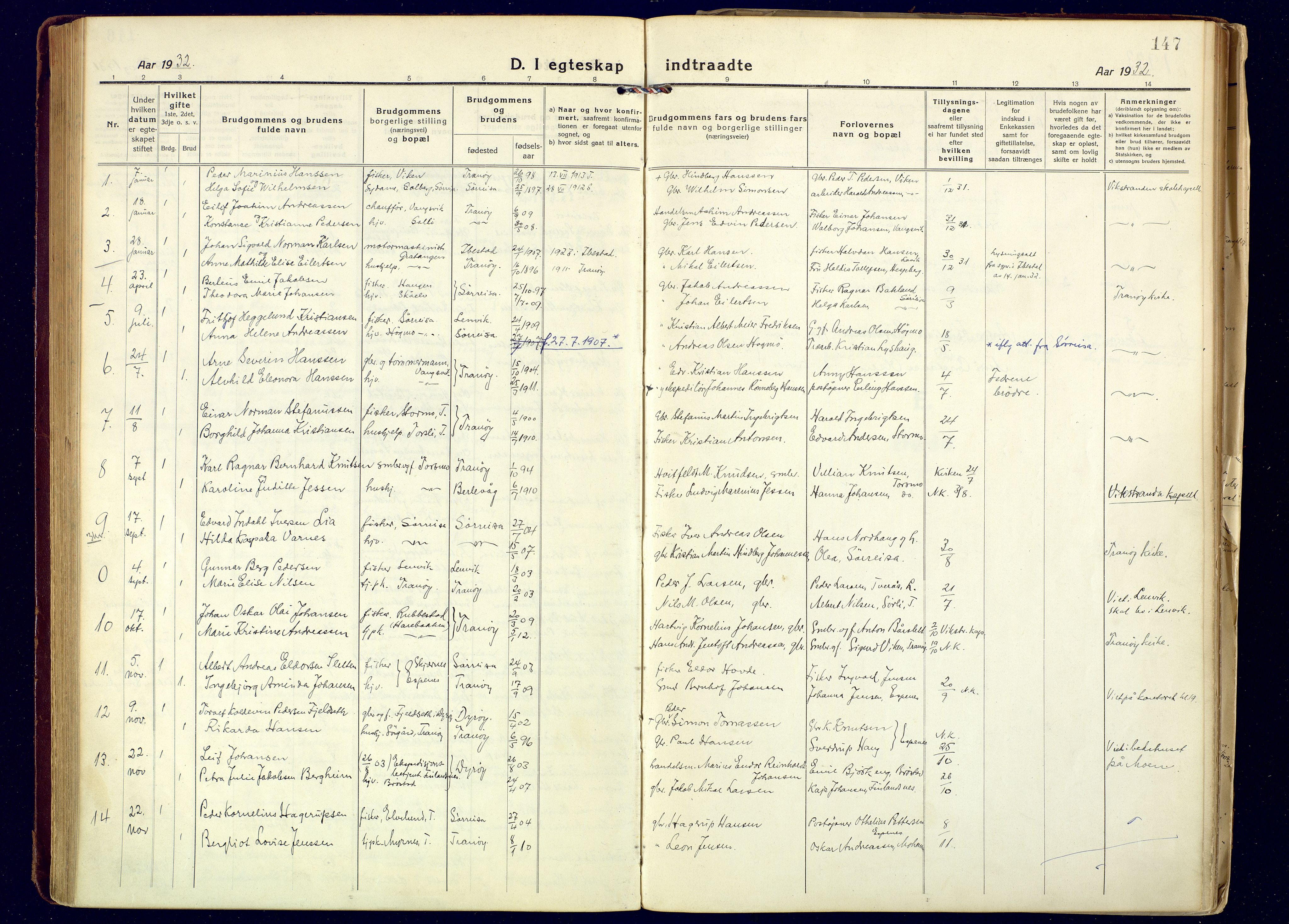 Tranøy sokneprestkontor, AV/SATØ-S-1313/I/Ia/Iaa/L0016kirke: Parish register (official) no. 16, 1919-1932, p. 147