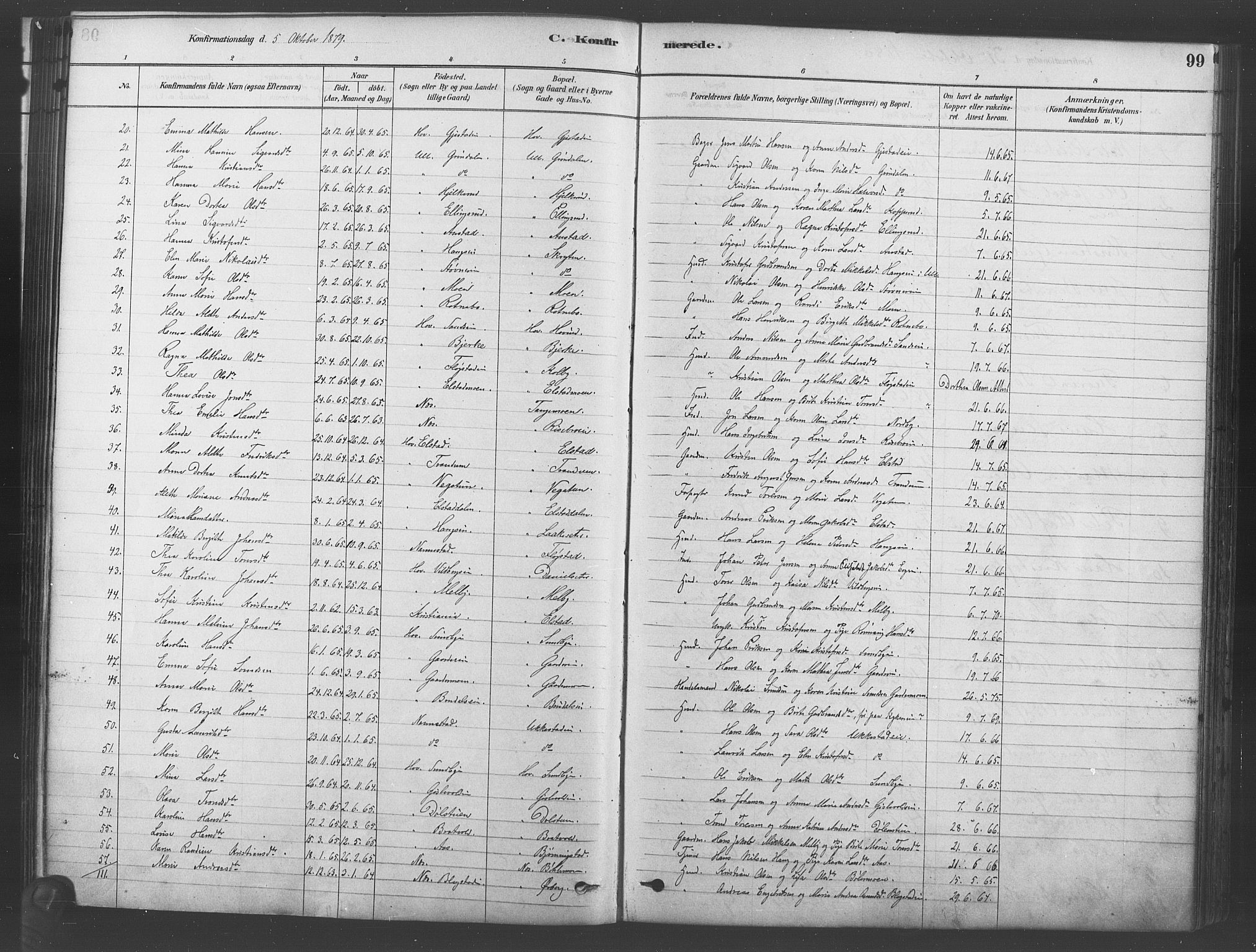 Ullensaker prestekontor Kirkebøker, AV/SAO-A-10236a/F/Fb/L0001: Parish register (official) no. II 1, 1878-1893, p. 99