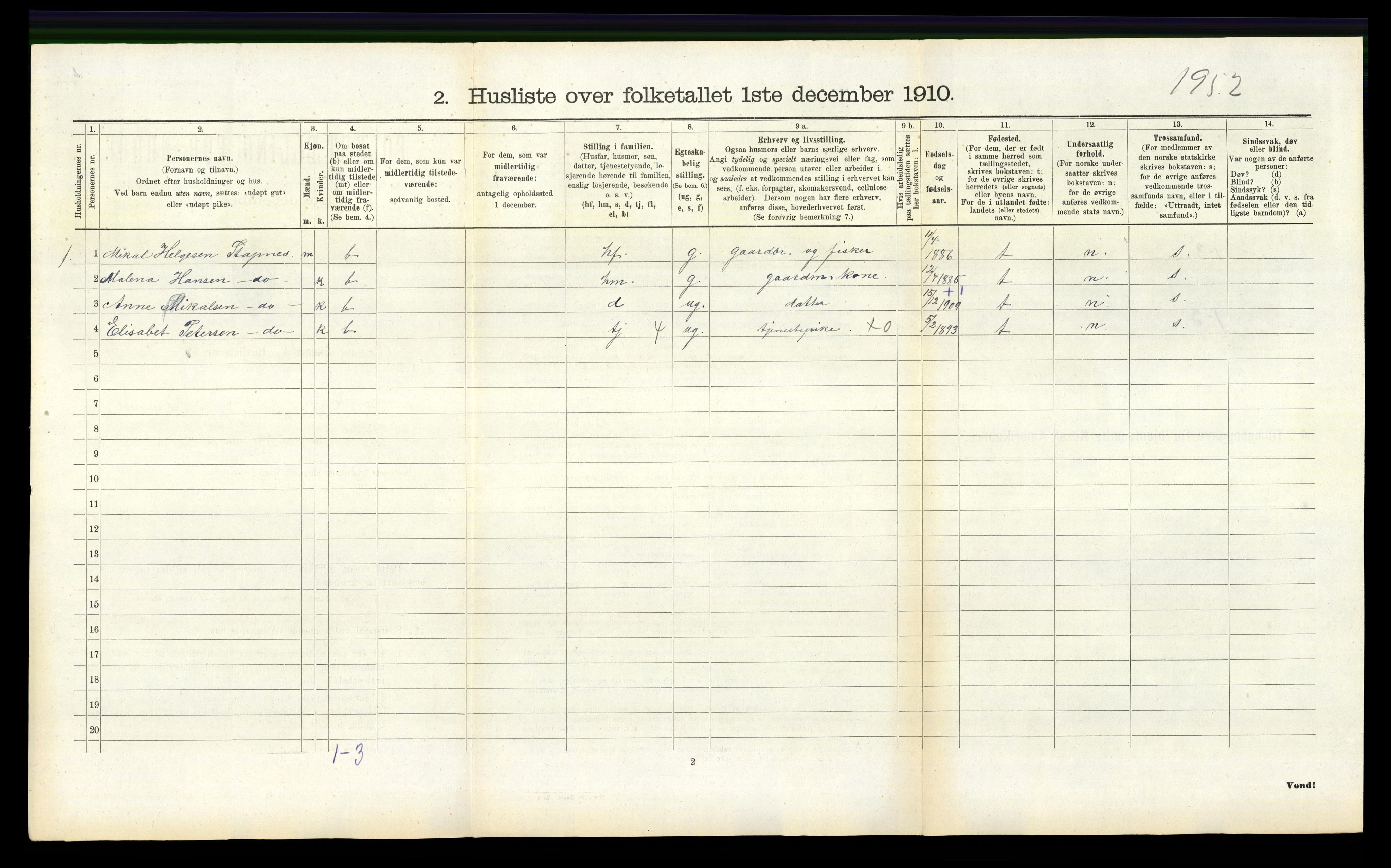 RA, 1910 census for Eigersund, 1910, p. 647