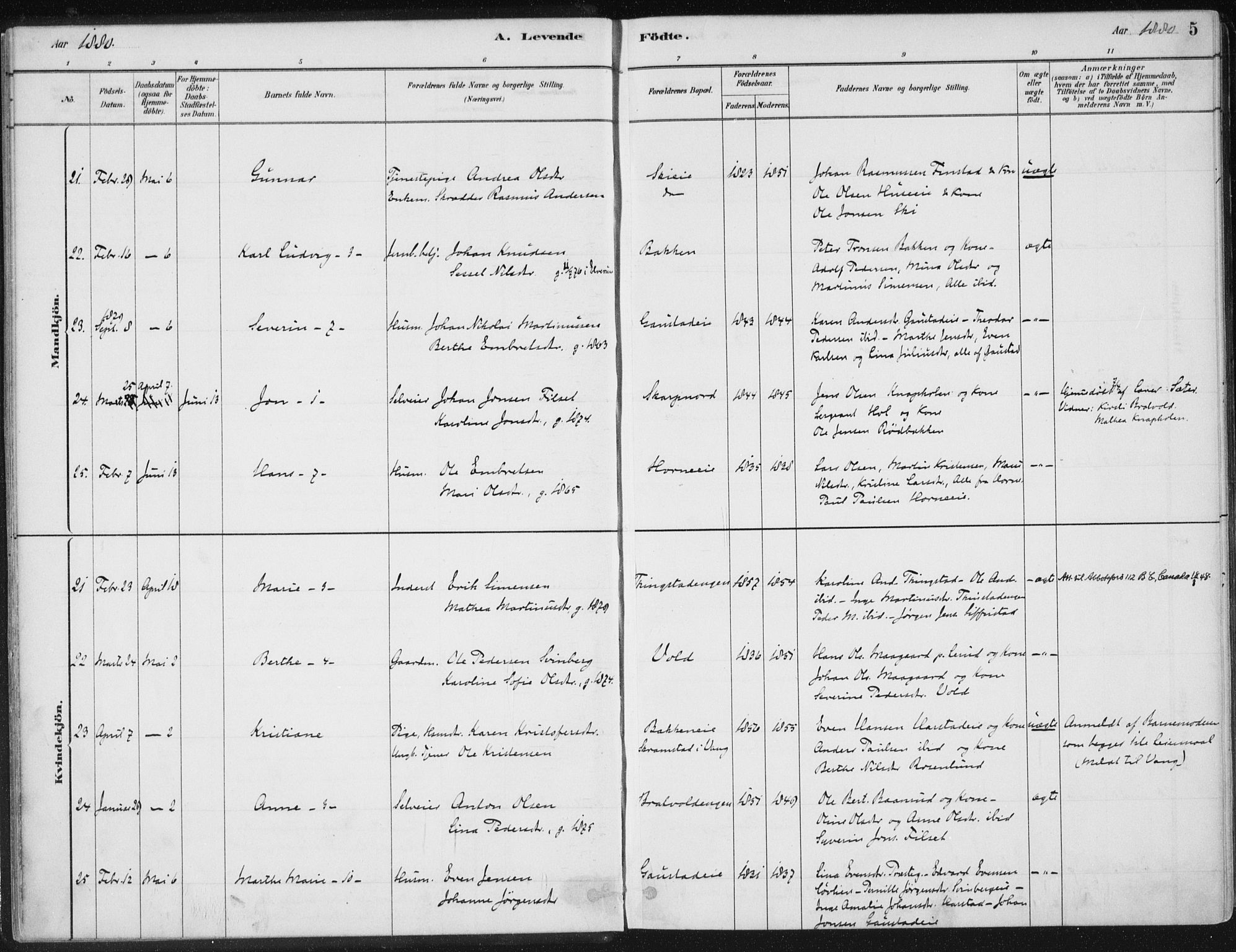 Romedal prestekontor, AV/SAH-PREST-004/K/L0010: Parish register (official) no. 10, 1880-1895, p. 5