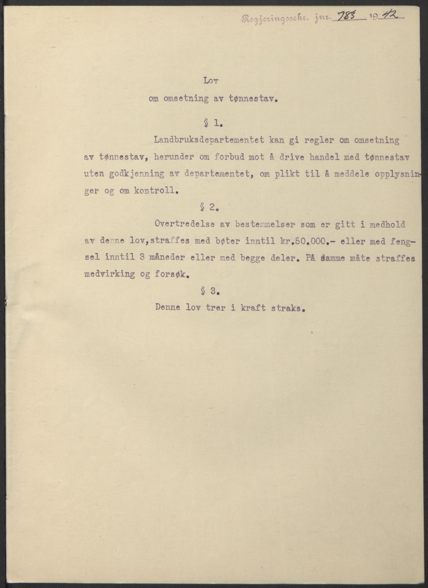 NS-administrasjonen 1940-1945 (Statsrådsekretariatet, de kommisariske statsråder mm), RA/S-4279/D/Db/L0098: Lover II, 1942, p. 587