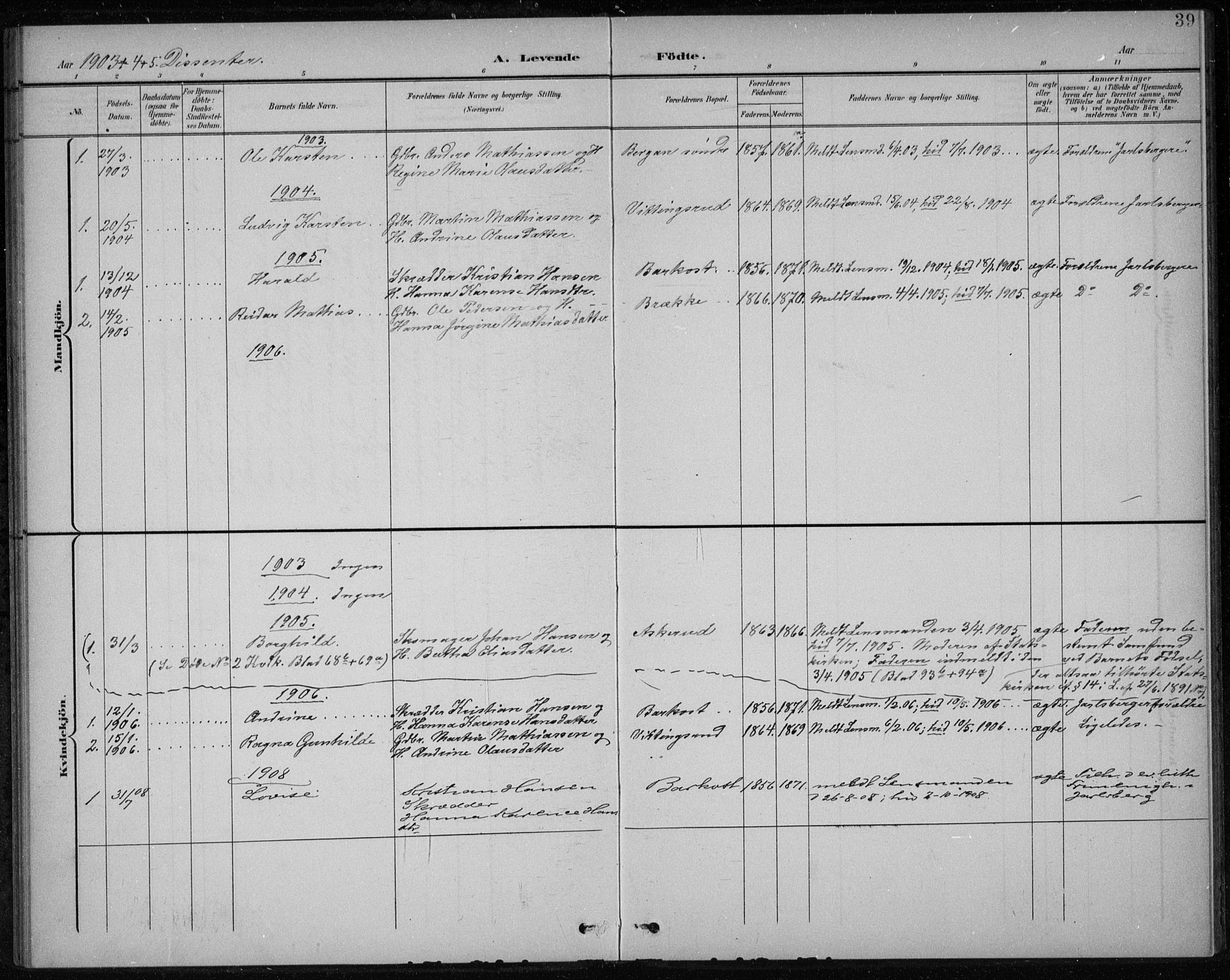 Botne kirkebøker, SAKO/A-340/F/Fb/L0002: Parish register (official) no. II 2, 1902-1915, p. 39