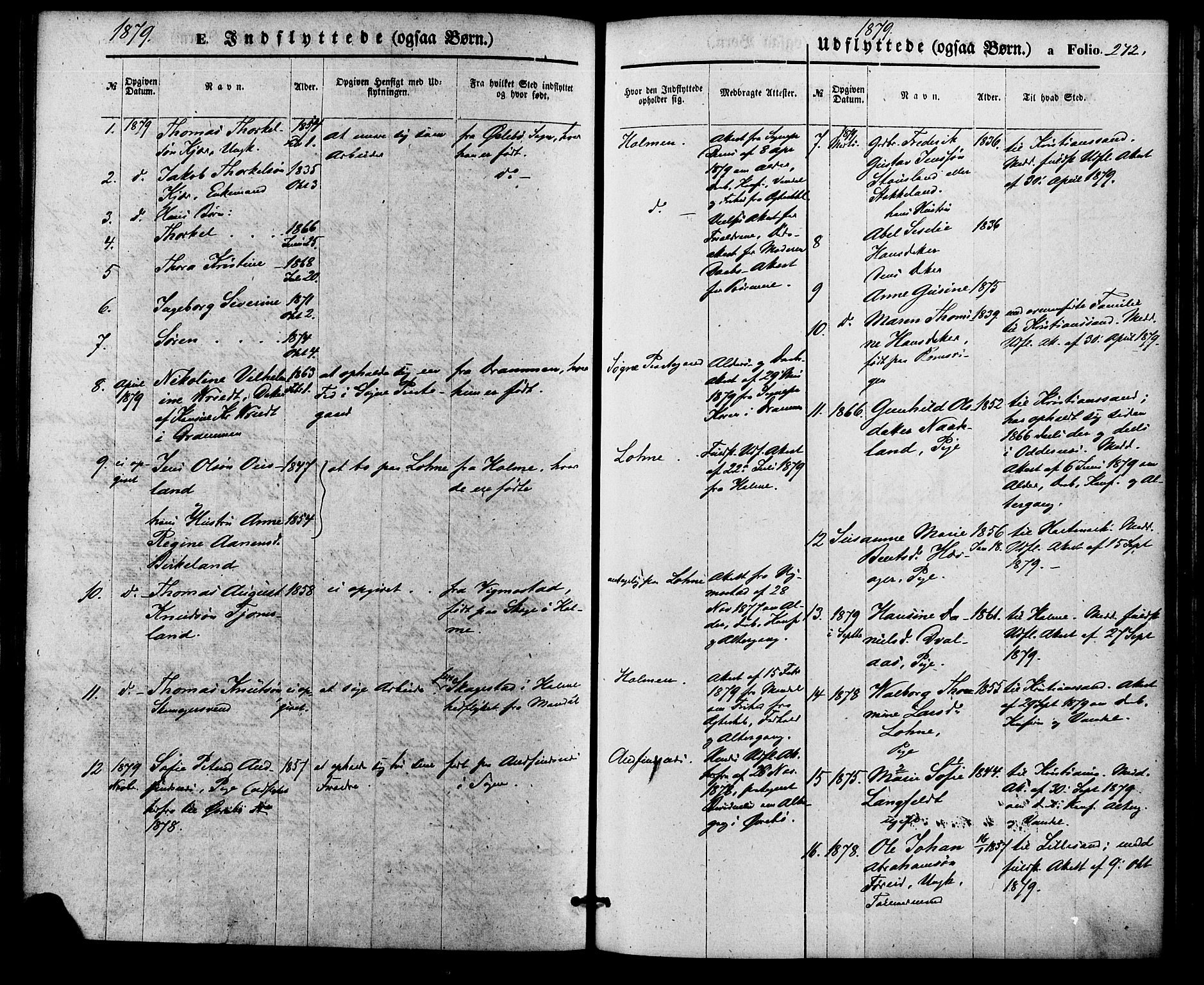 Søgne sokneprestkontor, SAK/1111-0037/F/Fa/Fab/L0011: Parish register (official) no. A 11, 1869-1879, p. 272