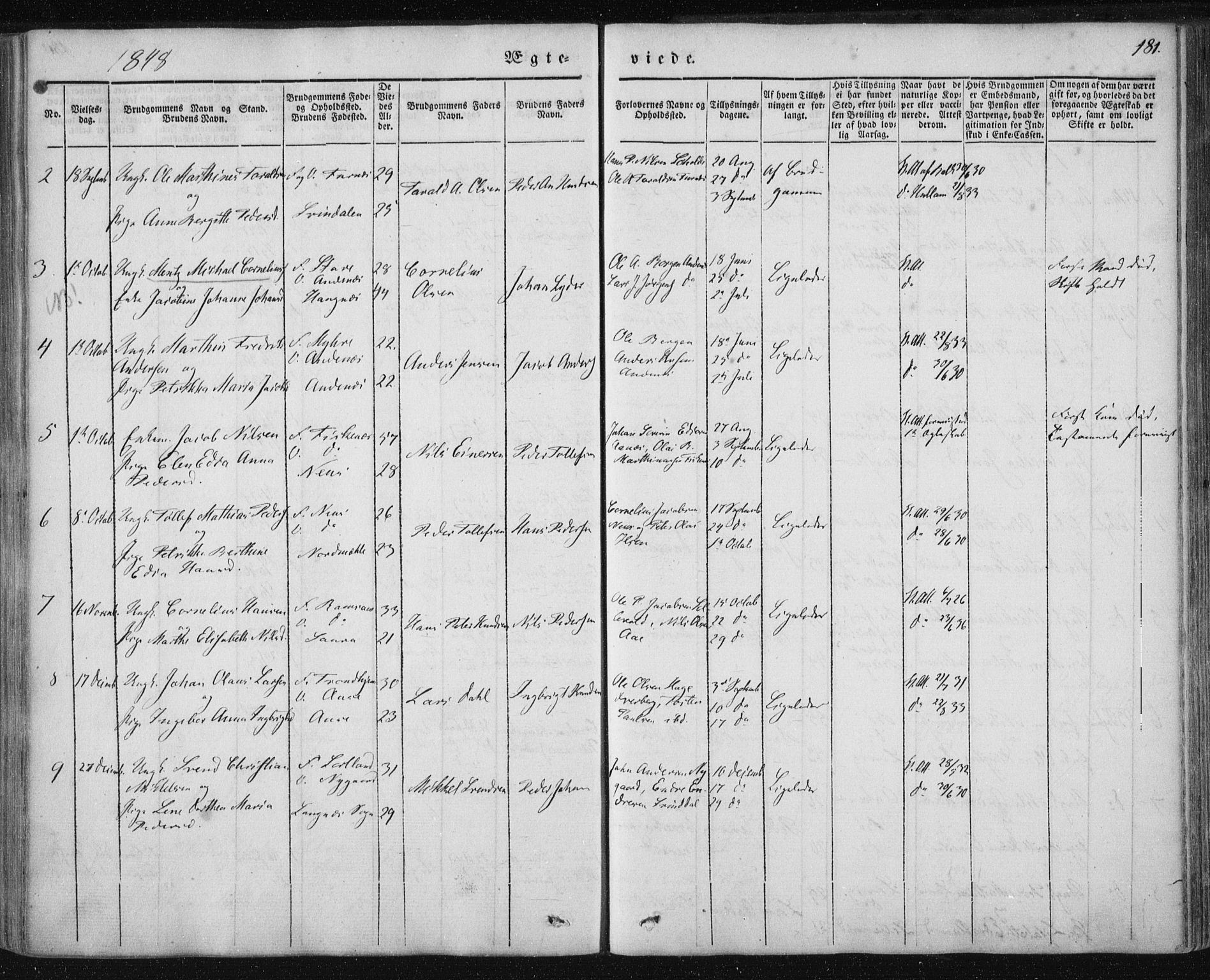 Ministerialprotokoller, klokkerbøker og fødselsregistre - Nordland, SAT/A-1459/897/L1396: Parish register (official) no. 897A04, 1842-1866, p. 181