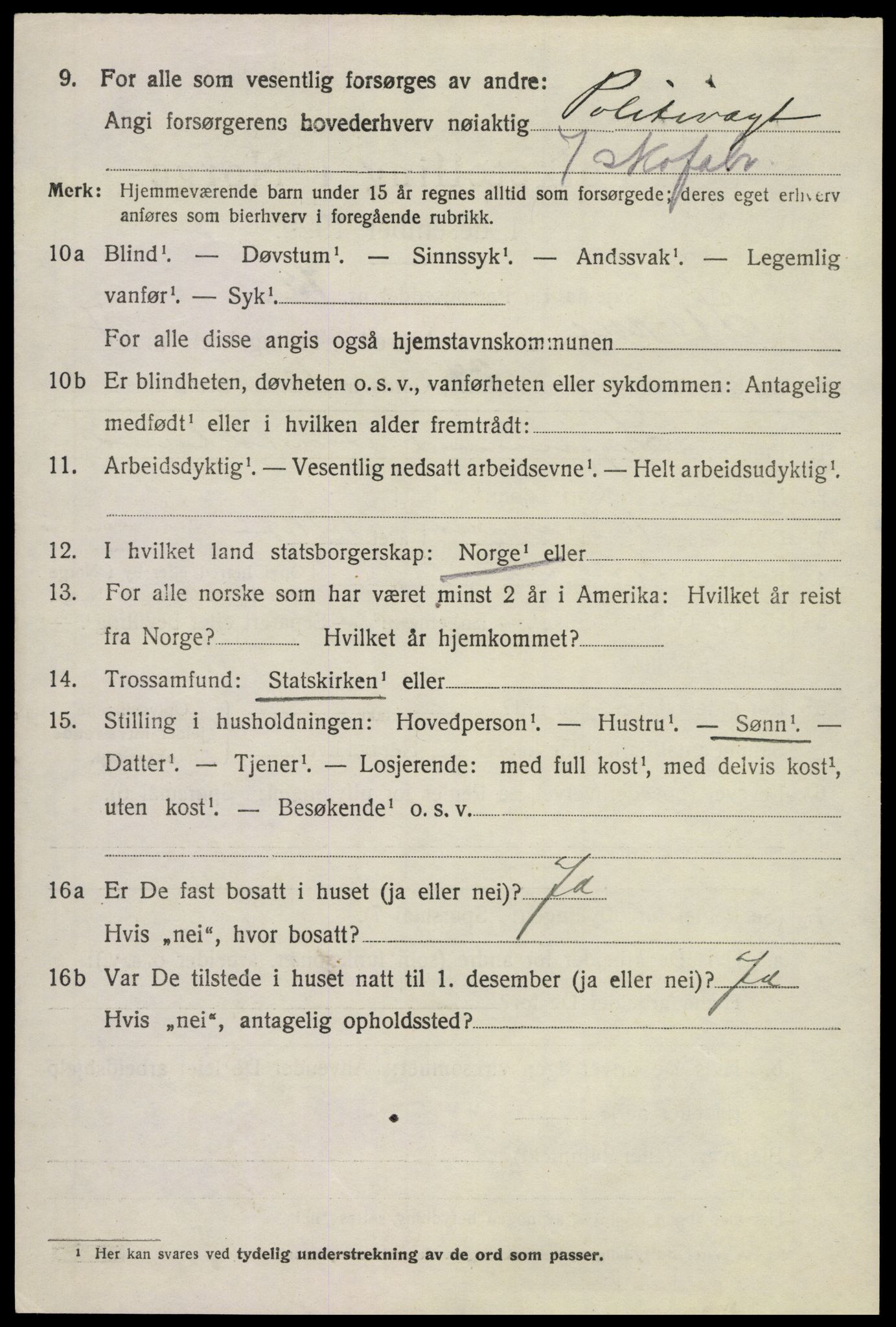 SAKO, 1920 census for Stokke, 1920, p. 9291