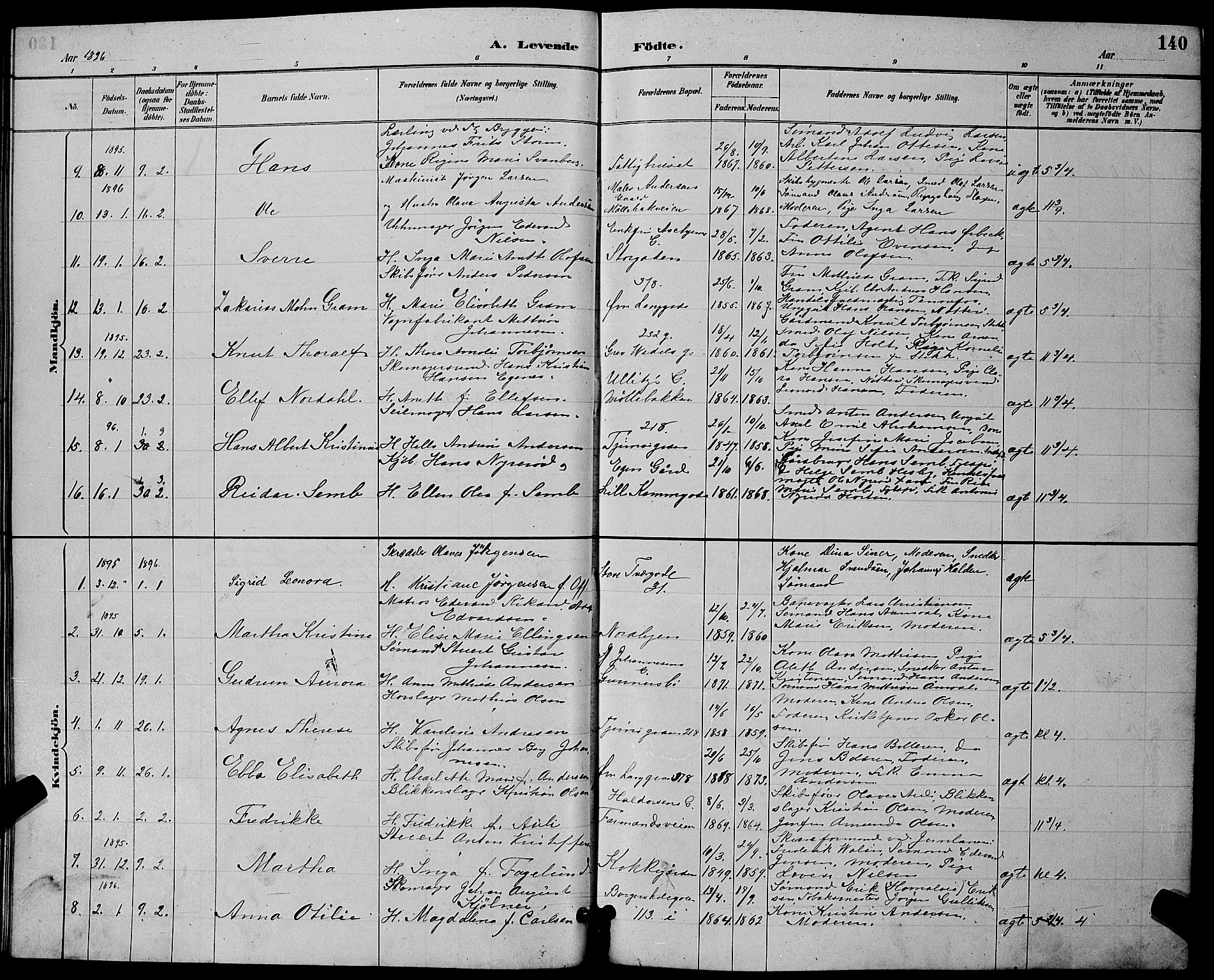 Tønsberg kirkebøker, AV/SAKO-A-330/G/Ga/L0006: Parish register (copy) no. 6, 1885-1895, p. 140