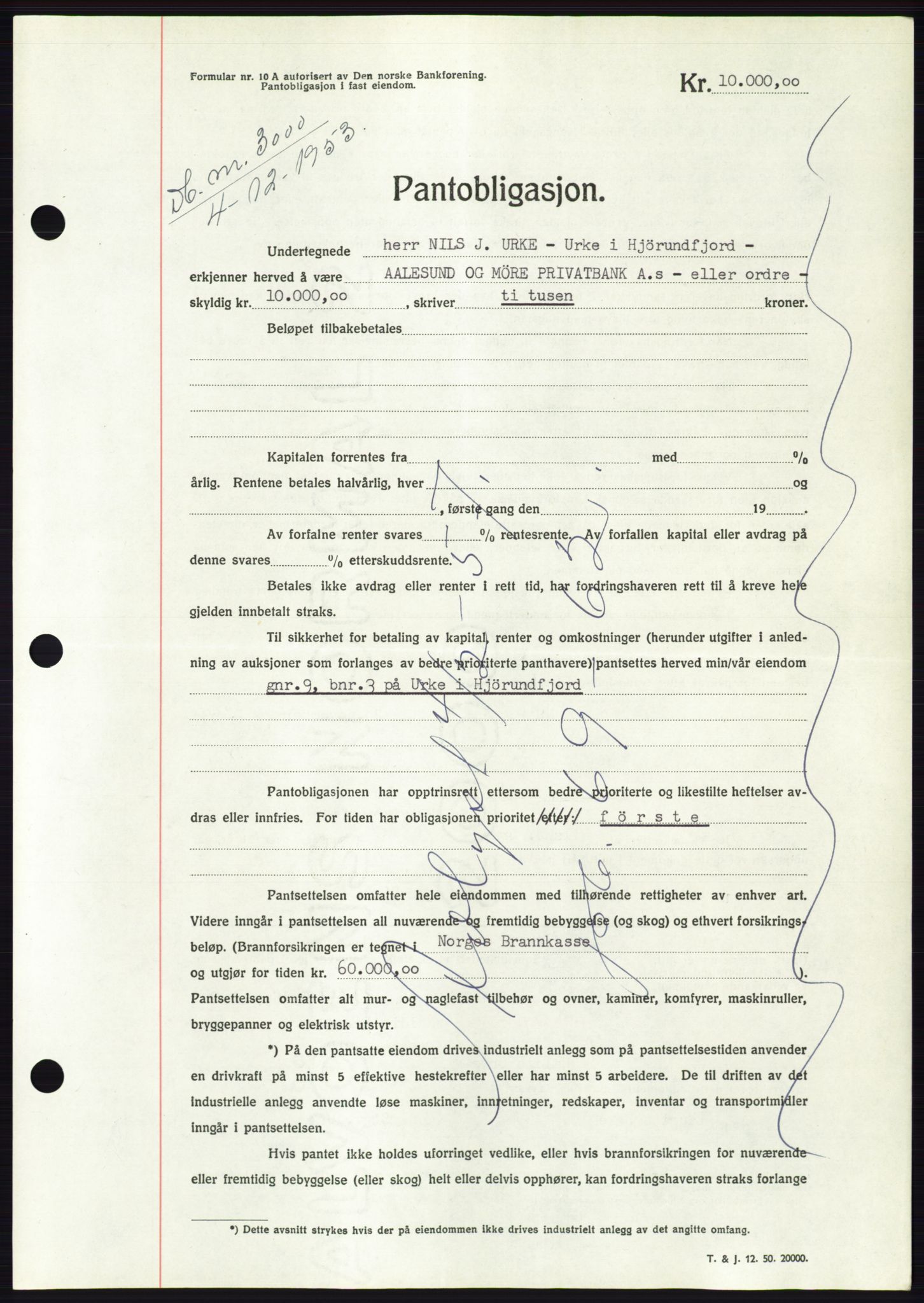 Søre Sunnmøre sorenskriveri, AV/SAT-A-4122/1/2/2C/L0124: Mortgage book no. 12B, 1953-1954, Diary no: : 3000/1953