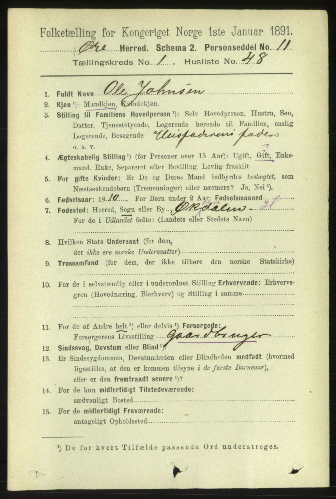 RA, 1891 census for 1558 Øre, 1891, p. 427