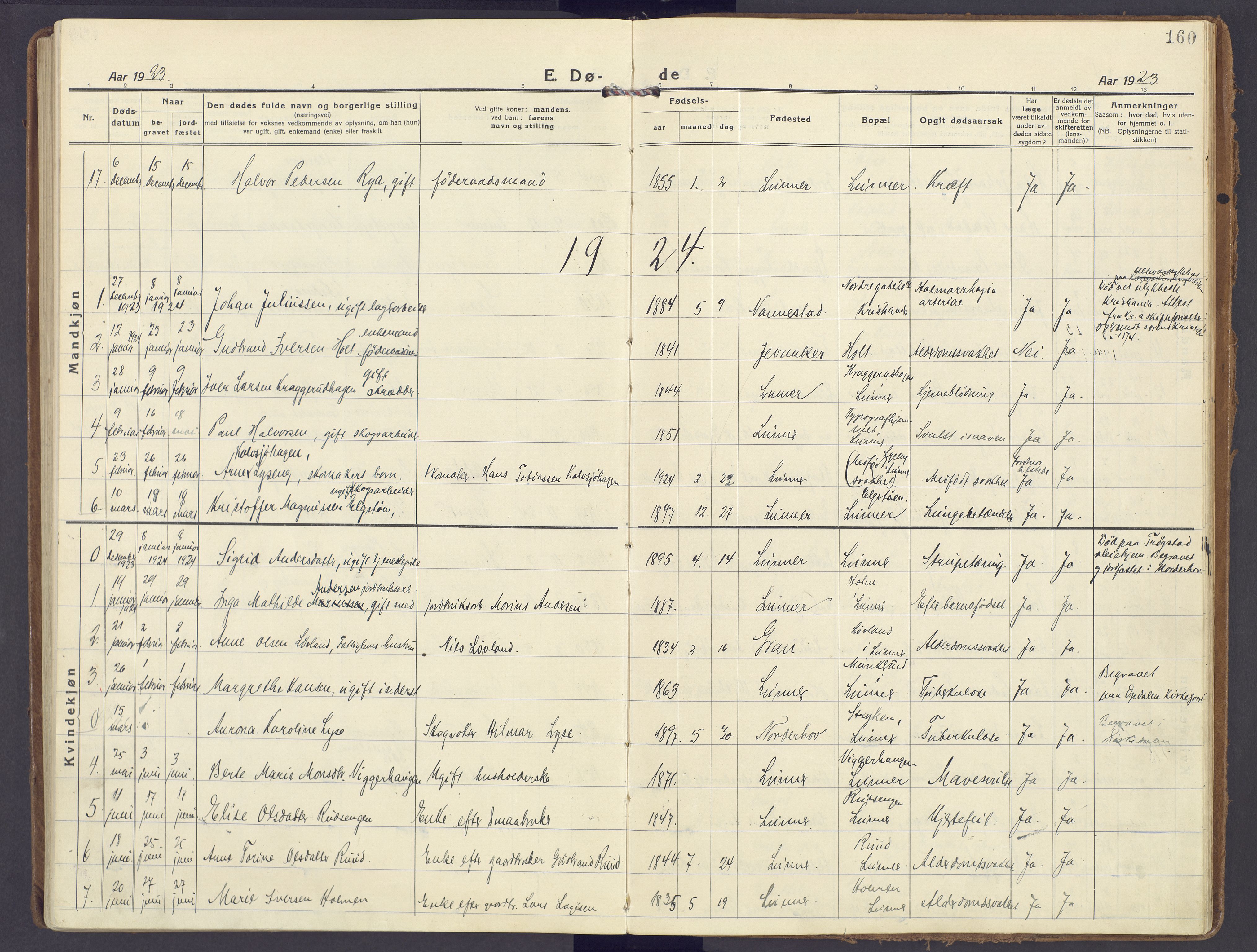 Lunner prestekontor, SAH/PREST-118/H/Ha/Haa/L0002: Parish register (official) no. 2, 1922-1931, p. 160