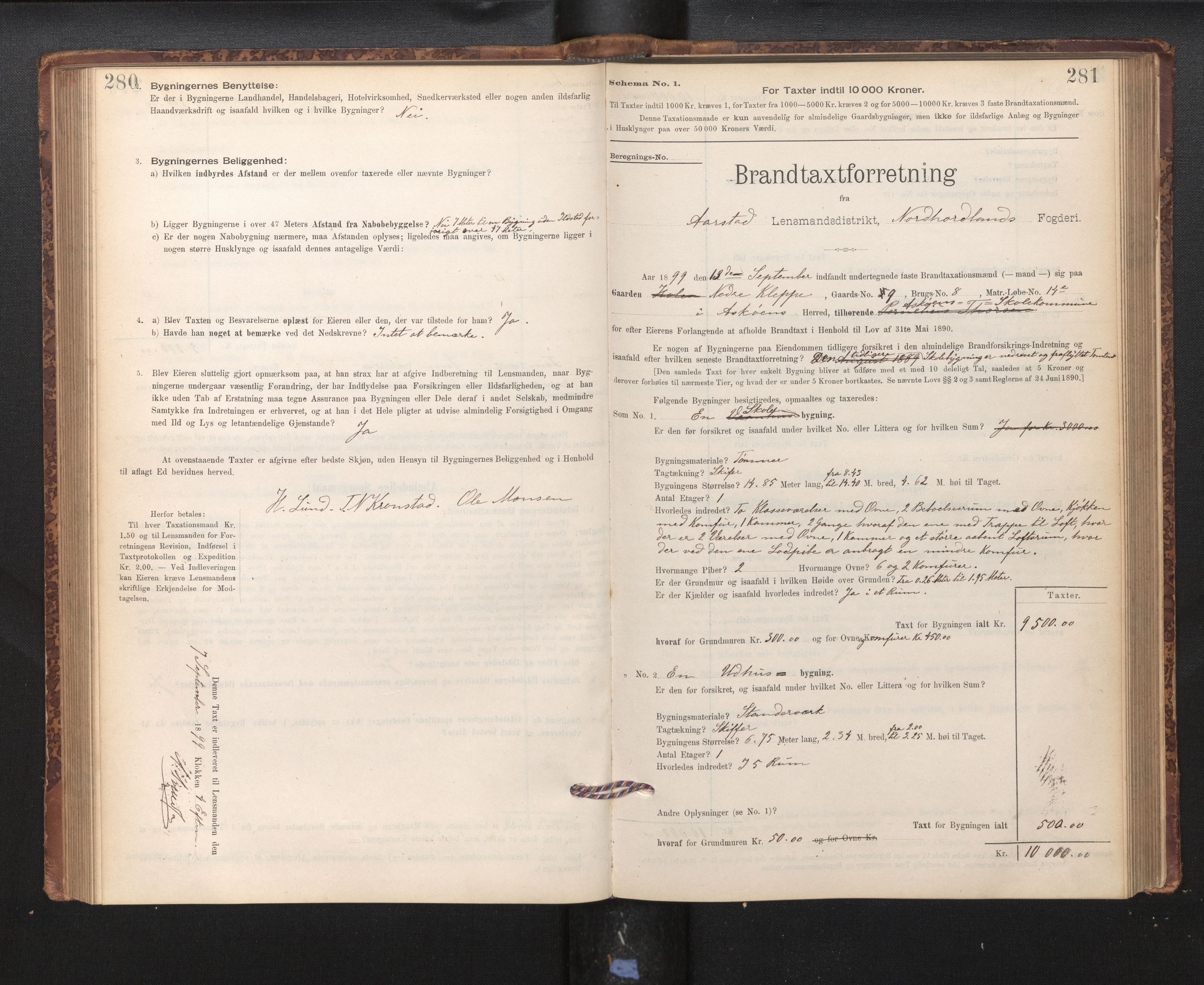 Lensmannen i Årstad, AV/SAB-A-36201/0012/L0011: Branntakstprotokoll,skjematakst, 1895-1901, p. 280-281