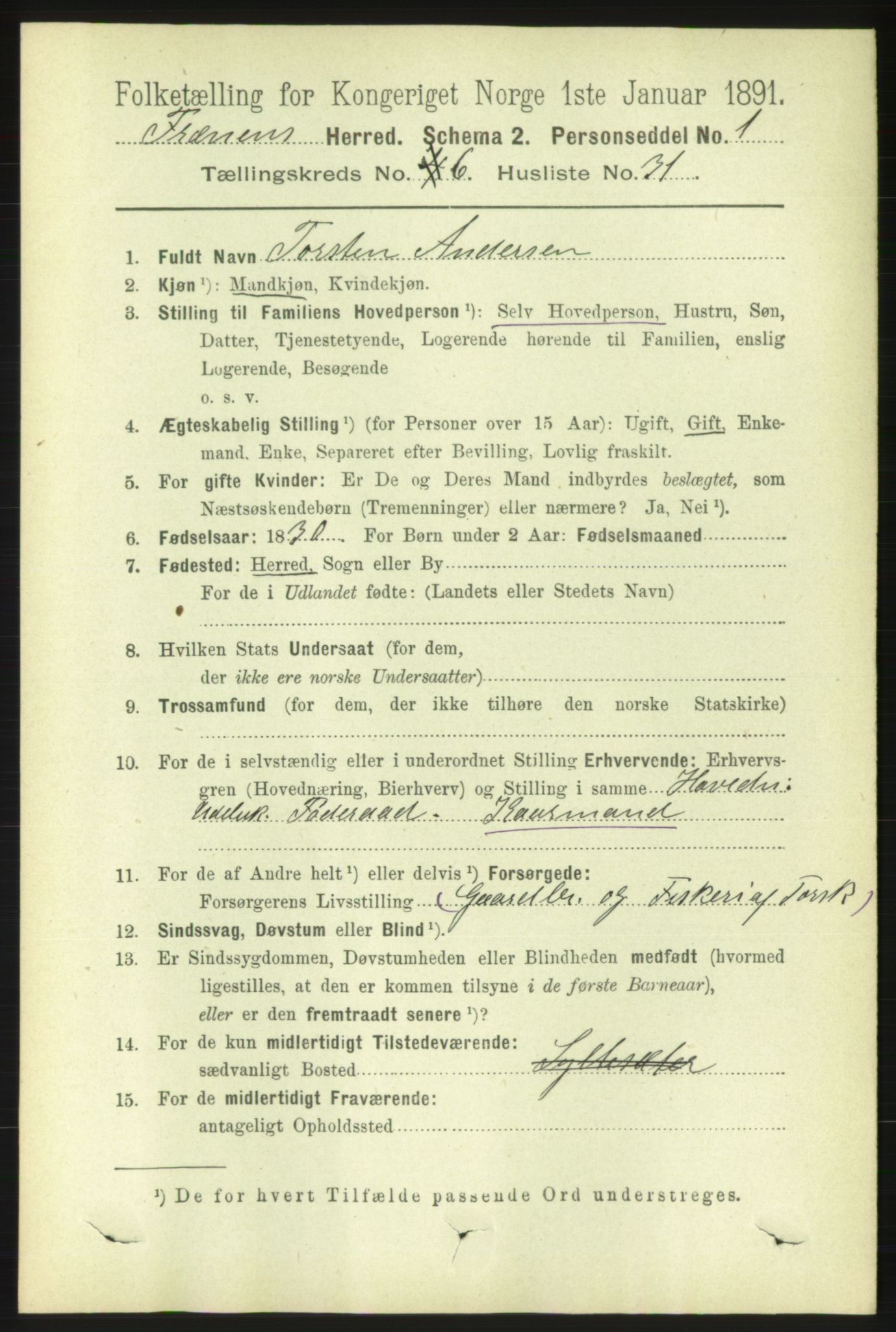 RA, 1891 census for 1548 Fræna, 1891, p. 2029