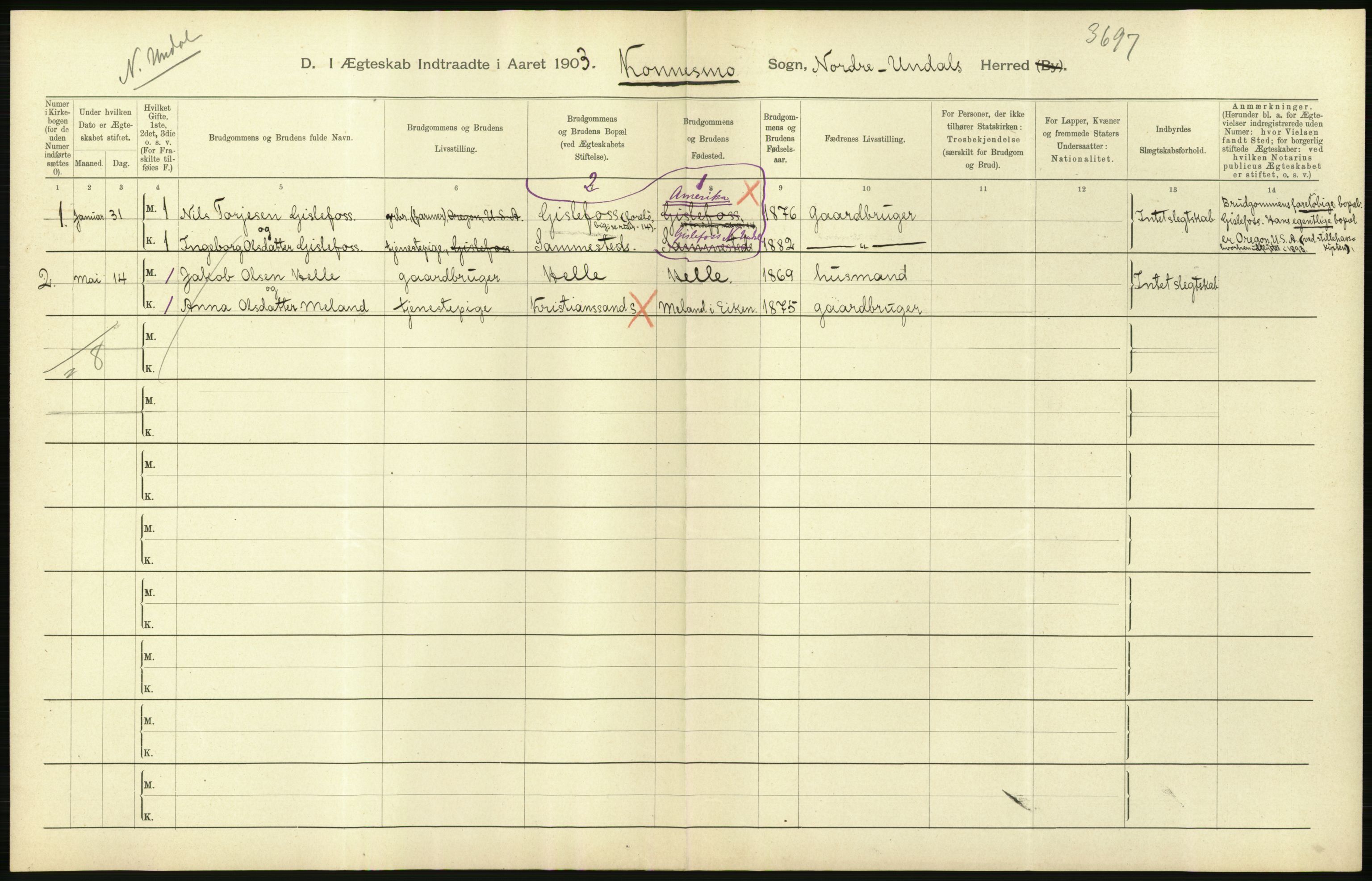 Statistisk sentralbyrå, Sosiodemografiske emner, Befolkning, AV/RA-S-2228/D/Df/Dfa/Dfaa/L0011: Lister og Mandal amt: Fødte, gifte, døde, 1903, p. 312