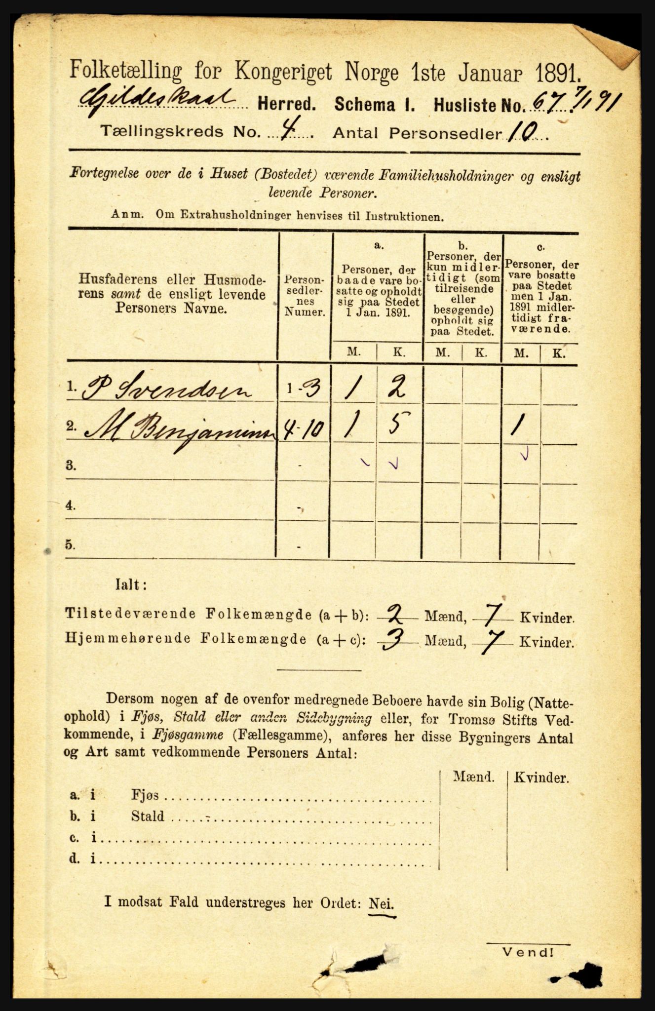 RA, 1891 census for 1838 Gildeskål, 1891, p. 1066