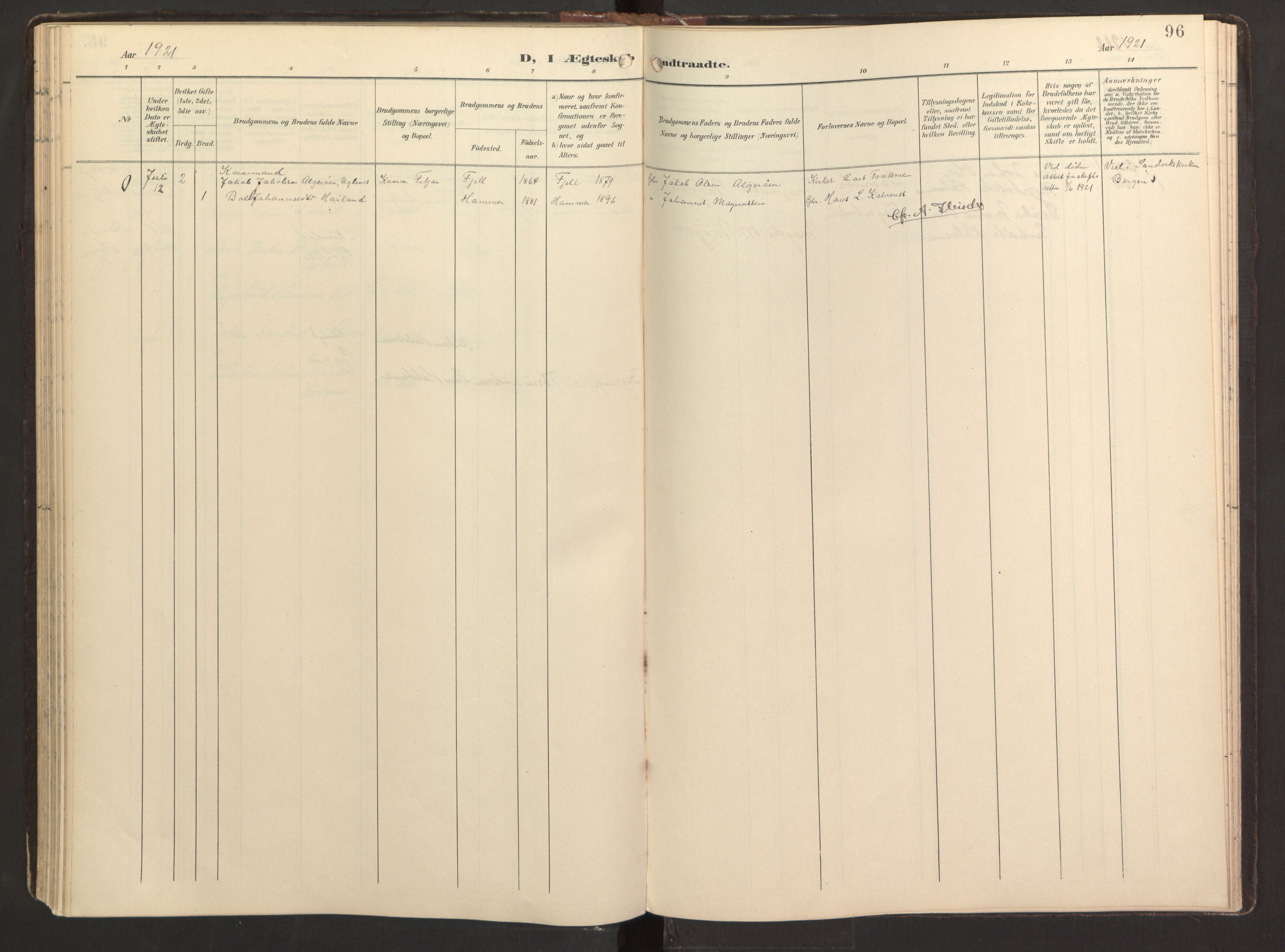 Fitjar sokneprestembete, SAB/A-99926: Parish register (official) no. B 1, 1900-1926, p. 96