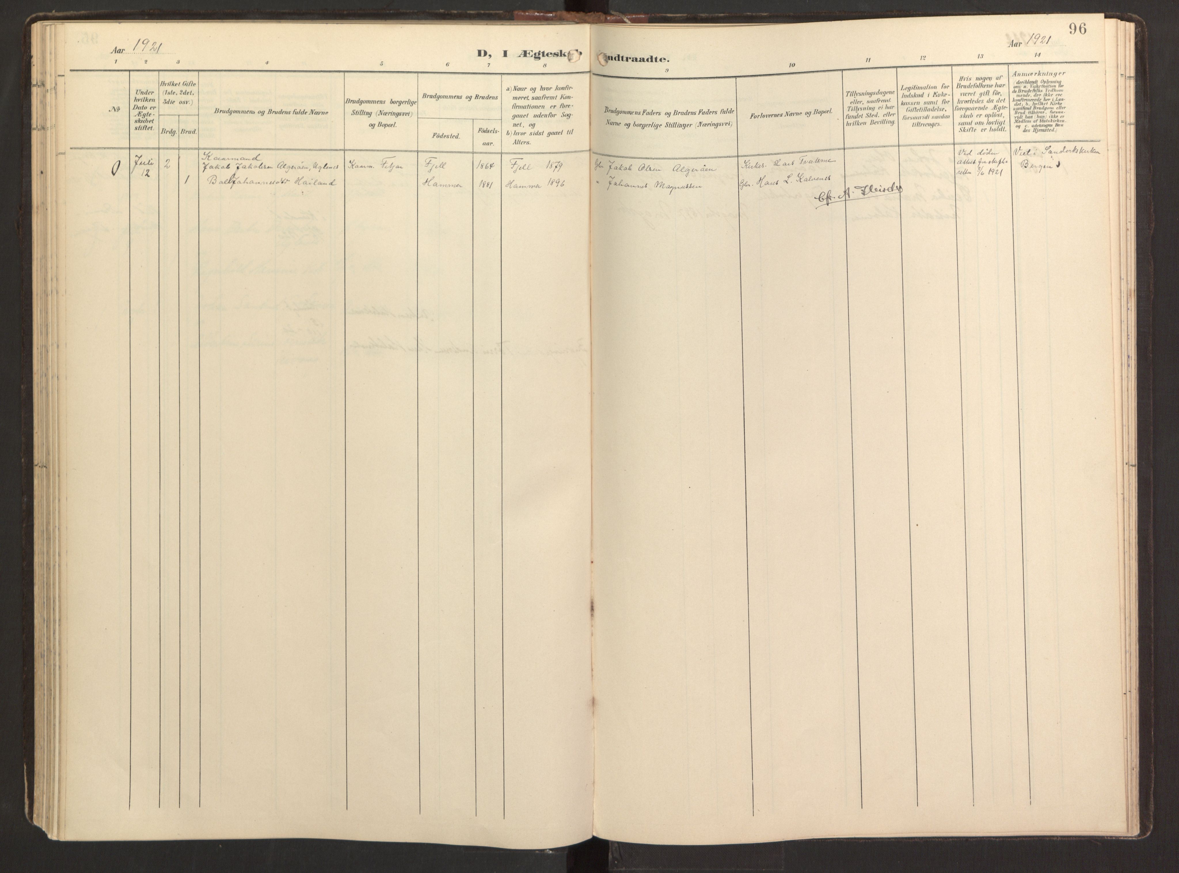 Fitjar sokneprestembete, AV/SAB-A-99926: Parish register (official) no. B 1, 1900-1926, p. 96