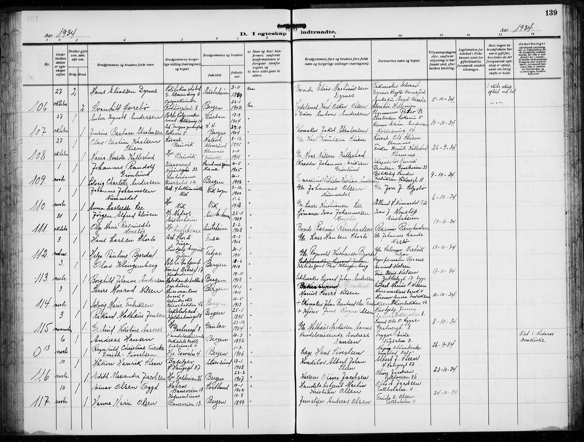 Domkirken sokneprestembete, AV/SAB-A-74801/H/Hab/L0034: Parish register (copy) no. D 6, 1924-1941, p. 139