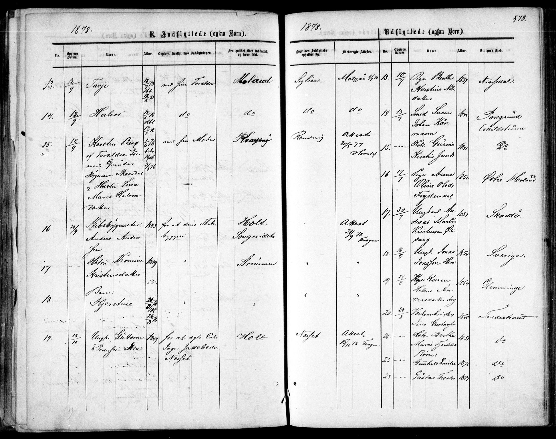 Søndeled sokneprestkontor, AV/SAK-1111-0038/F/Fa/L0003: Parish register (official) no. A 3, 1861-1879, p. 578