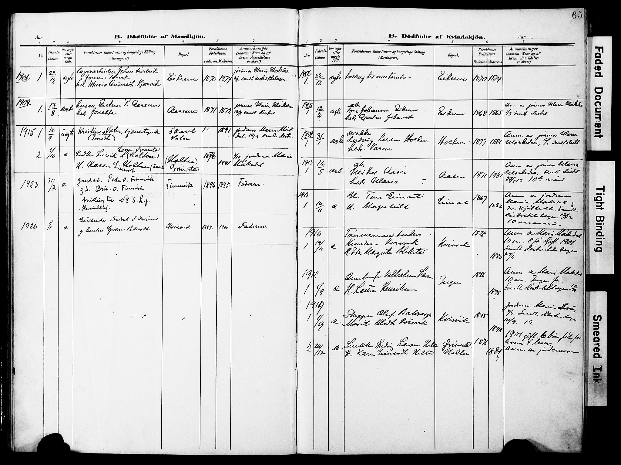 Ministerialprotokoller, klokkerbøker og fødselsregistre - Møre og Romsdal, AV/SAT-A-1454/587/L1001: Parish register (copy) no. 587C01, 1906-1927, p. 65