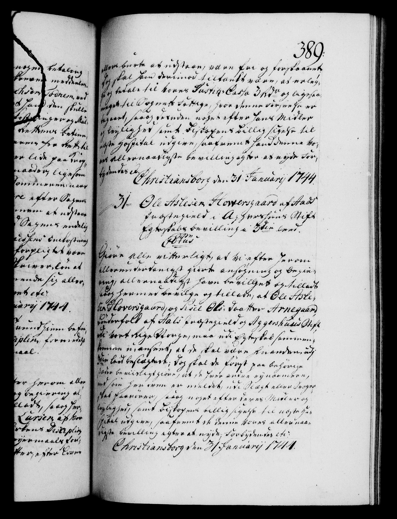 Danske Kanselli 1572-1799, AV/RA-EA-3023/F/Fc/Fca/Fcaa/L0033: Norske registre, 1743-1744, p. 389a