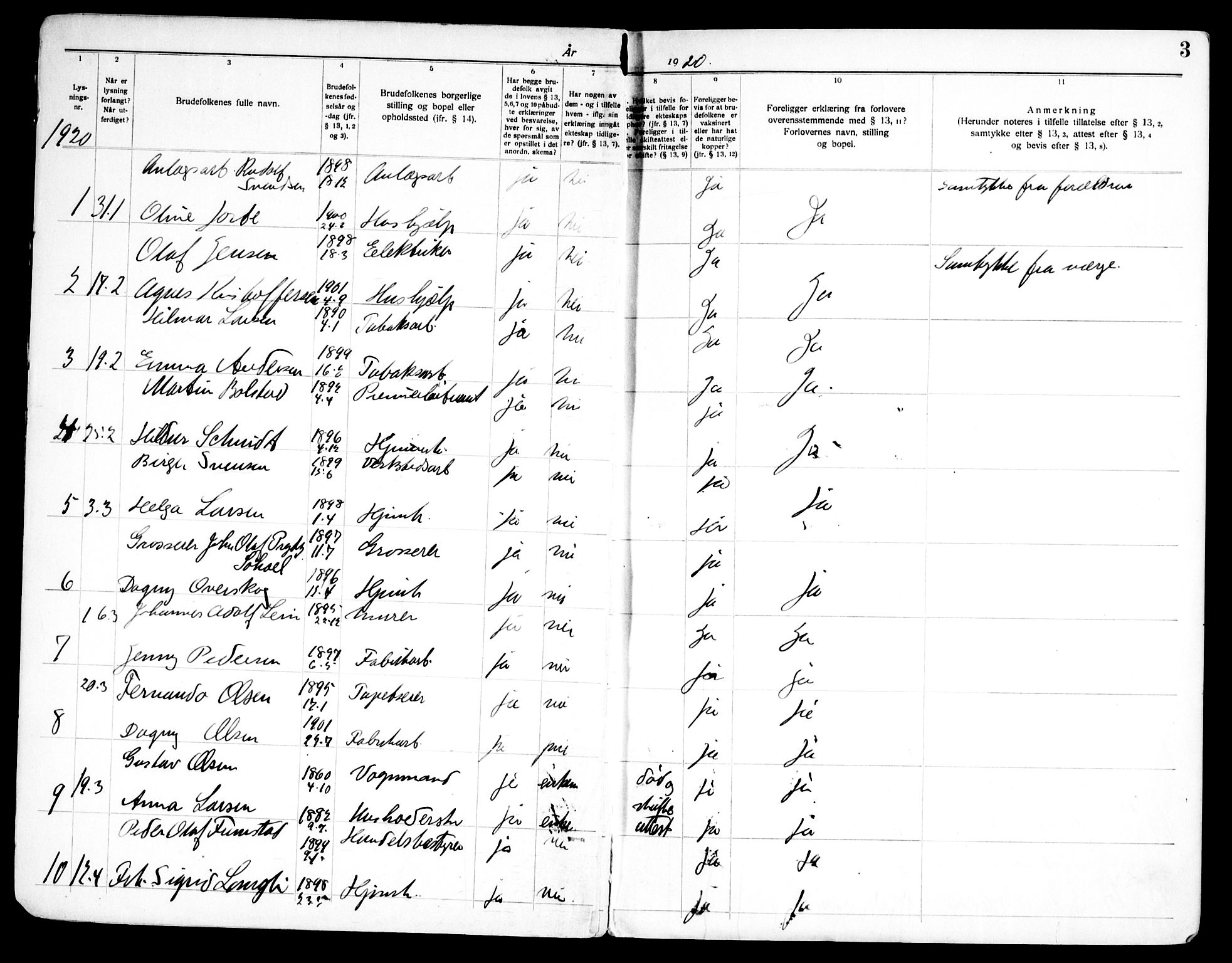 Østre Aker prestekontor Kirkebøker, SAO/A-10840/H/Hb/L0001: Banns register no. II 1, 1919-1951, p. 3
