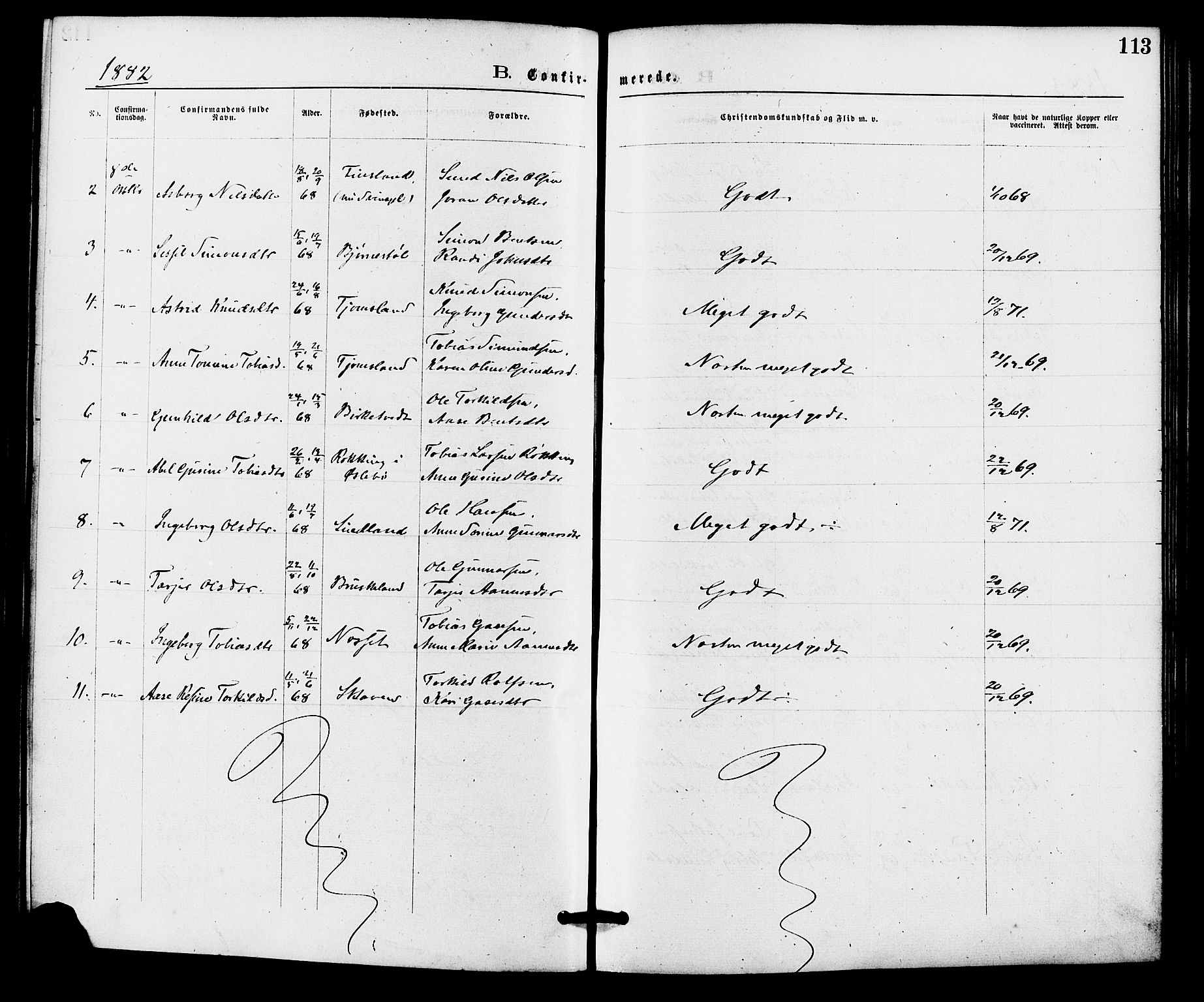 Holum sokneprestkontor, AV/SAK-1111-0022/F/Fa/Fab/L0006: Parish register (official) no. A 6, 1875-1886, p. 113