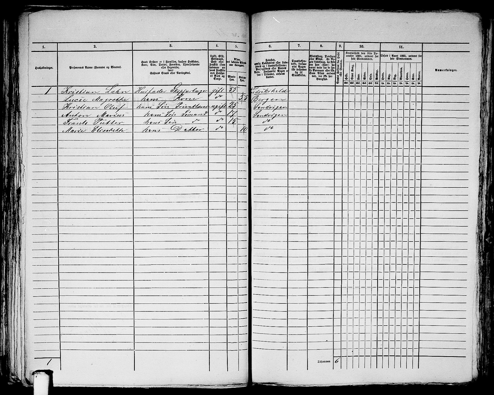 RA, 1865 census for Bergen Landdistrikt/Domkirken og Korskirken, 1865, p. 92