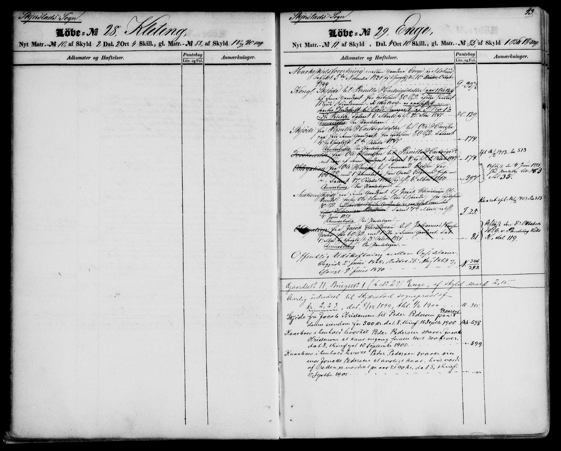 Salten sorenskriveri, AV/SAT-A-4578/1/2/2A/L0019: Mortgage register no. 19, 1850-1906, p. 43