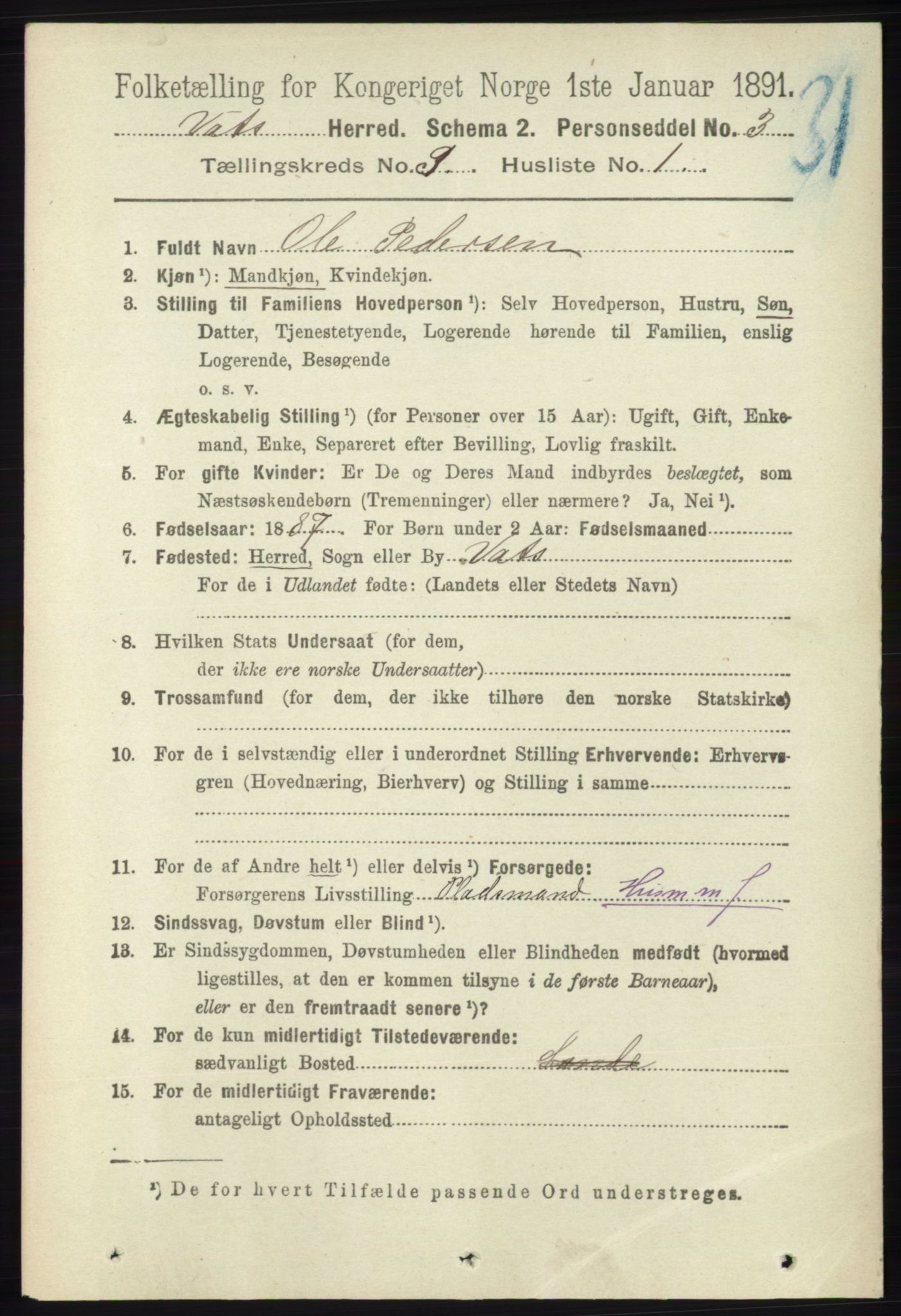 RA, 1891 census for 1155 Vats, 1891, p. 451