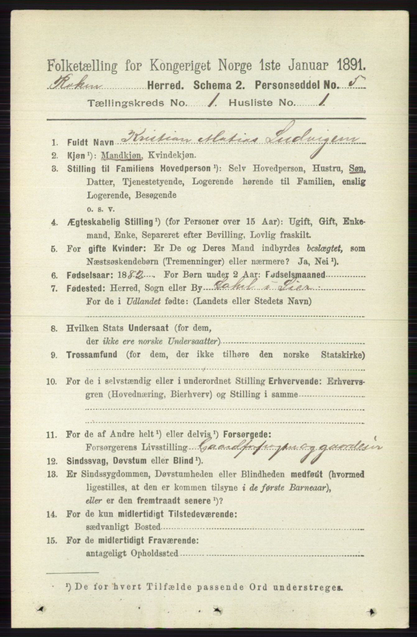 RA, 1891 census for 0627 Røyken, 1891, p. 90