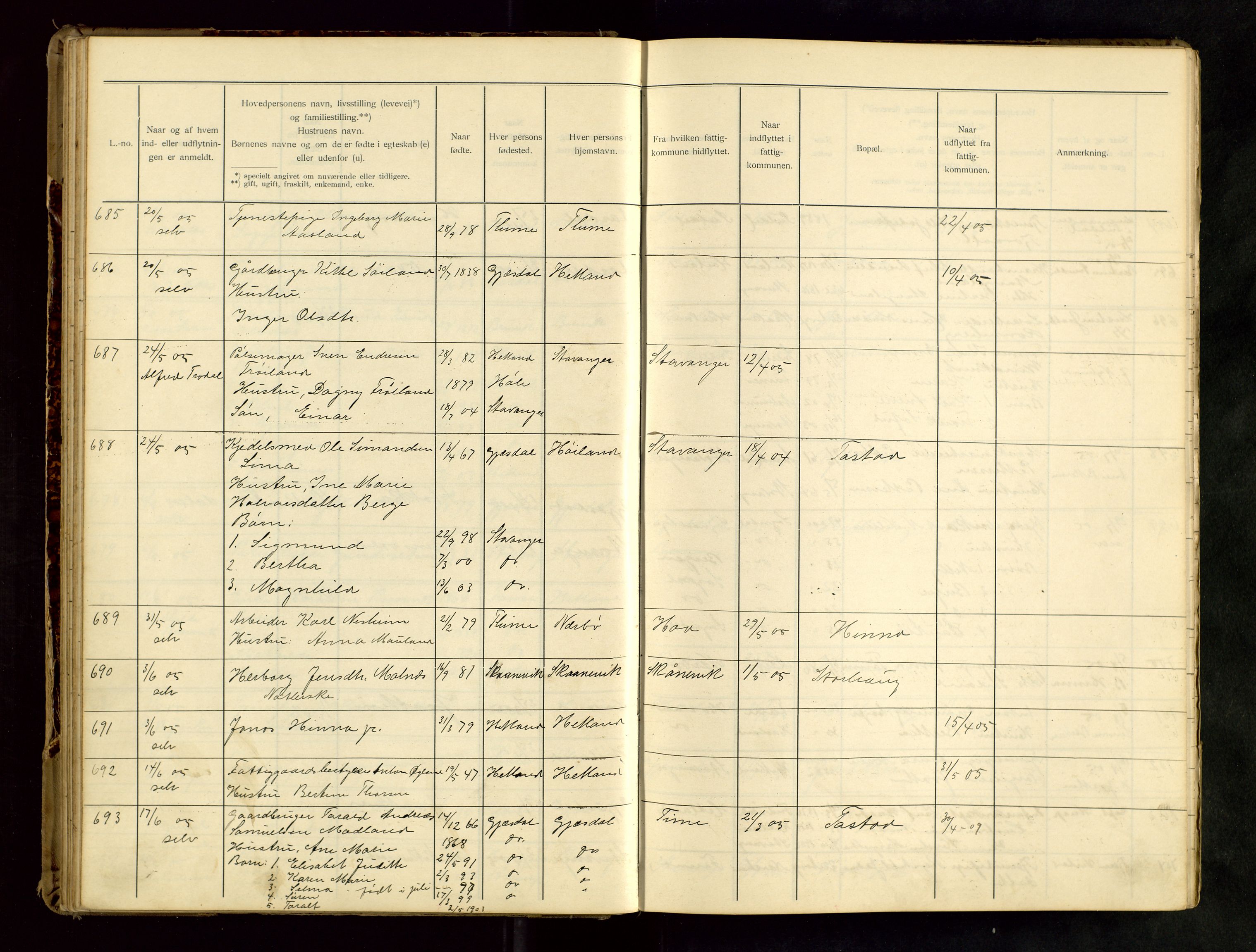 Hetland lensmannskontor, SAST/A-100101/Gwa/L0001: Flytteprotokoll (er delt i to: 1a og 1b), 1901-1918, p. 49