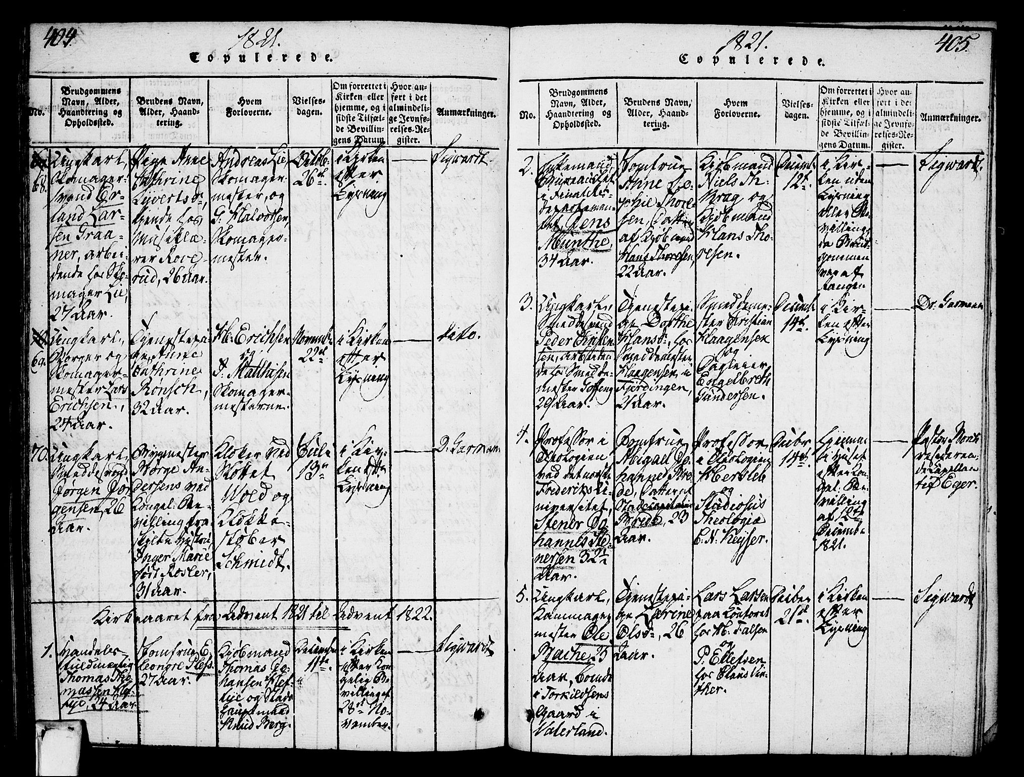 Oslo domkirke Kirkebøker, SAO/A-10752/F/Fa/L0007: Parish register (official) no. 7, 1817-1824, p. 404-405