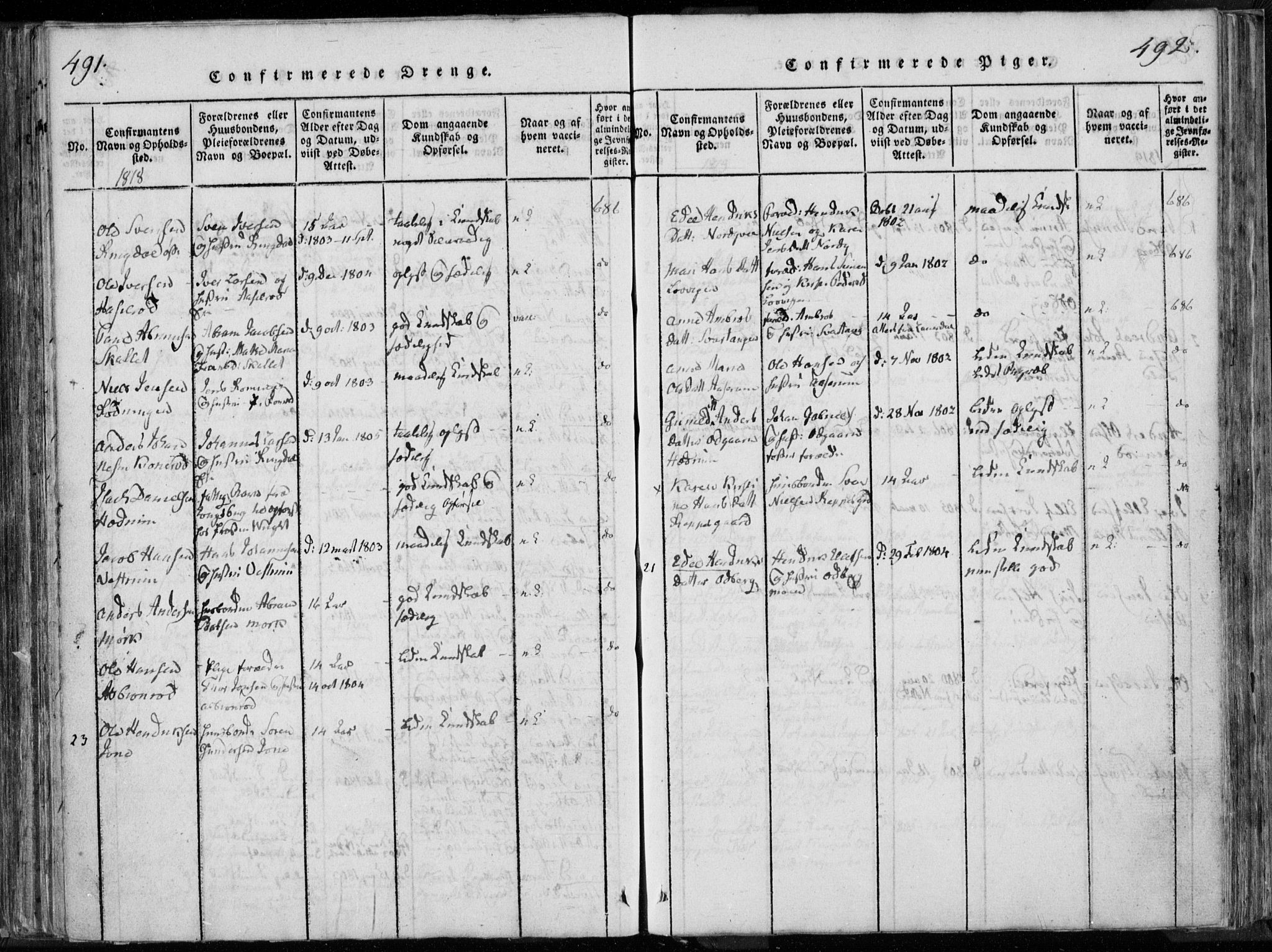 Hedrum kirkebøker, AV/SAKO-A-344/F/Fa/L0004: Parish register (official) no. I 4, 1817-1835, p. 491-492