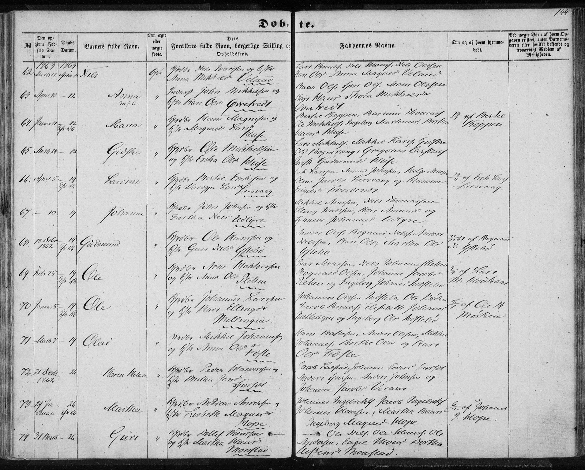 Lindås Sokneprestembete, AV/SAB-A-76701/H/Haa/Haaa/L0011: Parish register (official) no. A 11, 1854-1869, p. 144