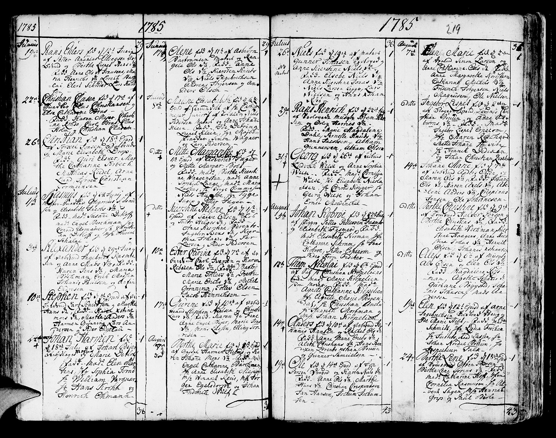 Korskirken sokneprestembete, SAB/A-76101/H/Haa/L0005: Parish register (official) no. A 5, 1751-1789, p. 219