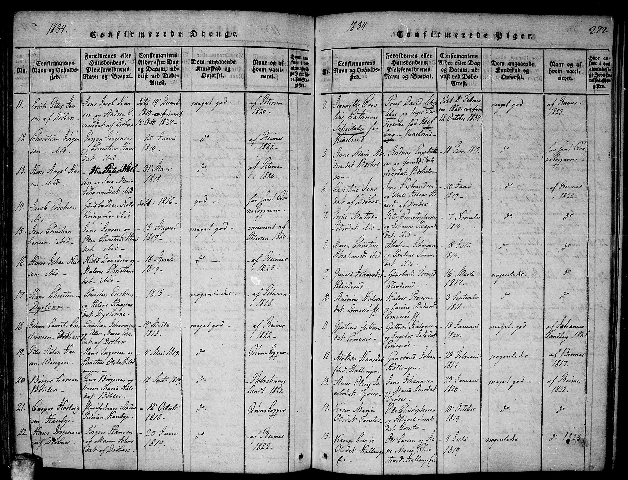 Drøbak prestekontor Kirkebøker, SAO/A-10142a/F/Fa/L0001: Parish register (official) no. I 1, 1816-1842, p. 272