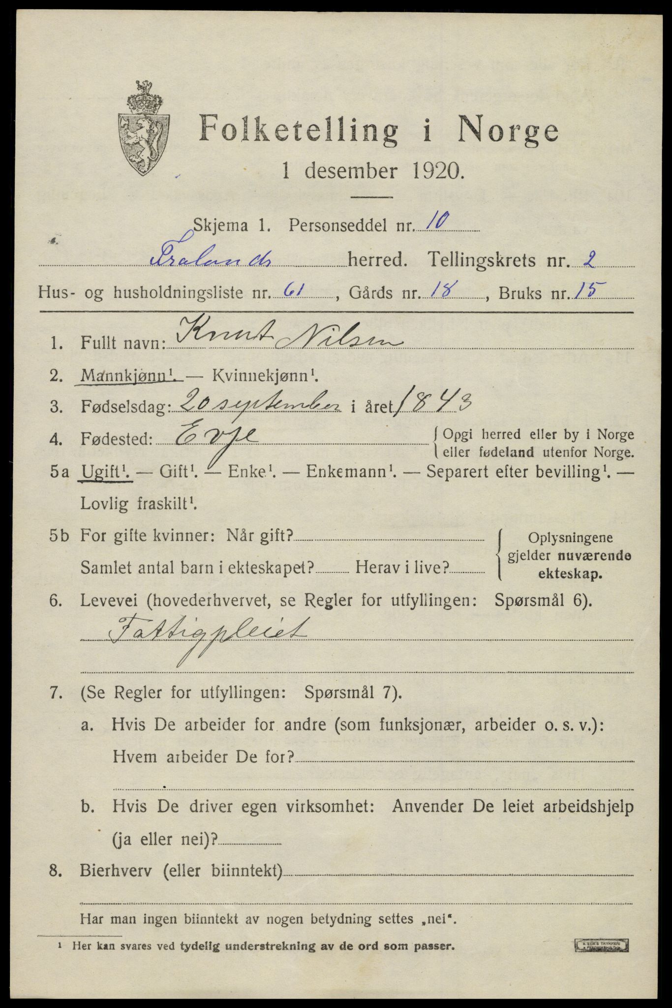 SAK, 1920 census for Froland, 1920, p. 2515