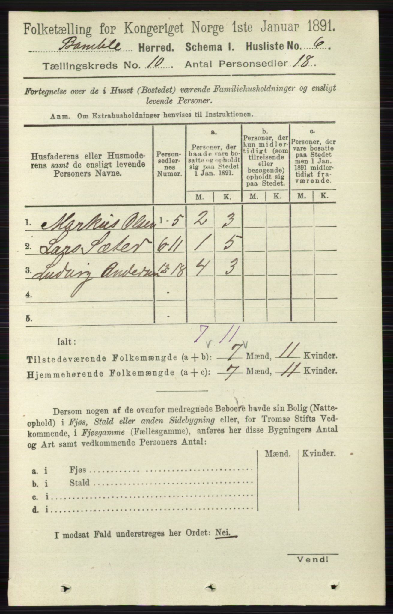 RA, 1891 census for 0814 Bamble, 1891, p. 5708