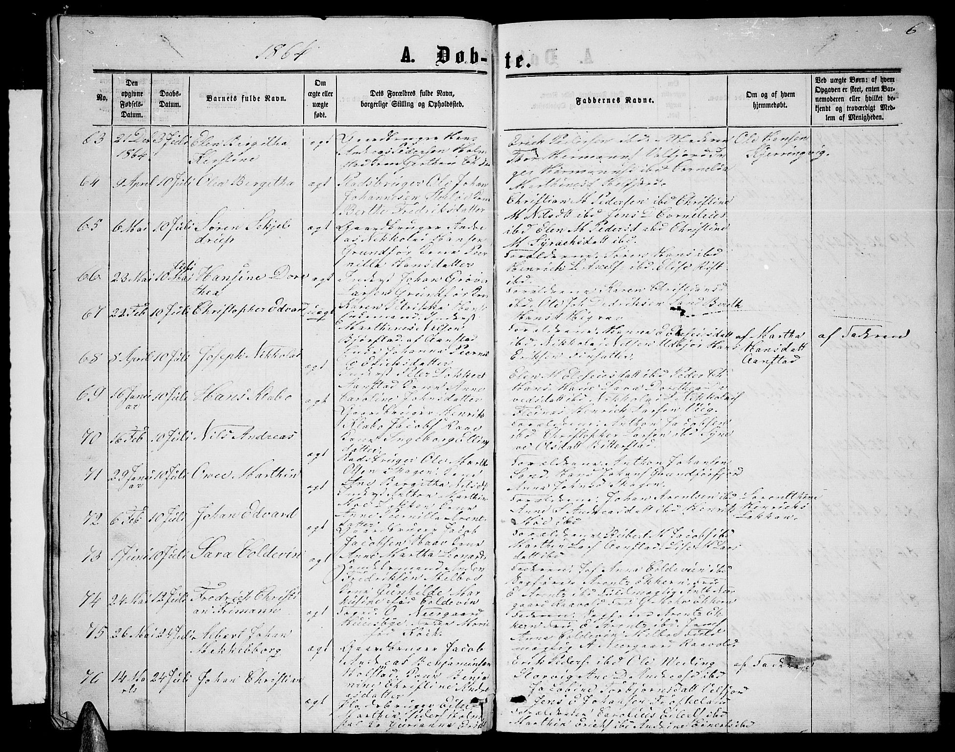 Ministerialprotokoller, klokkerbøker og fødselsregistre - Nordland, AV/SAT-A-1459/888/L1266: Parish register (copy) no. 888C04, 1864-1877, p. 6