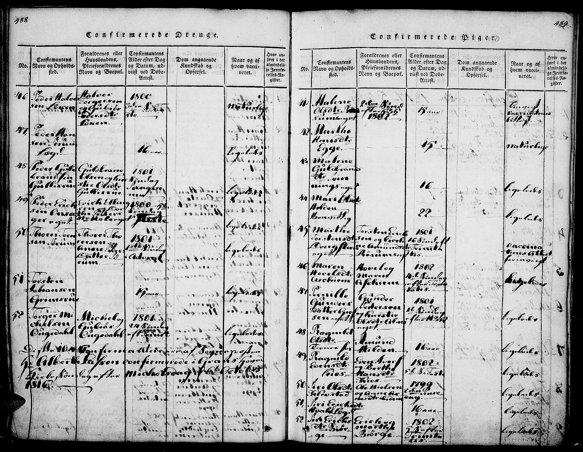 Gran prestekontor, SAH/PREST-112/H/Ha/Haa/L0009: Parish register (official) no. 9, 1815-1824, p. 488-489