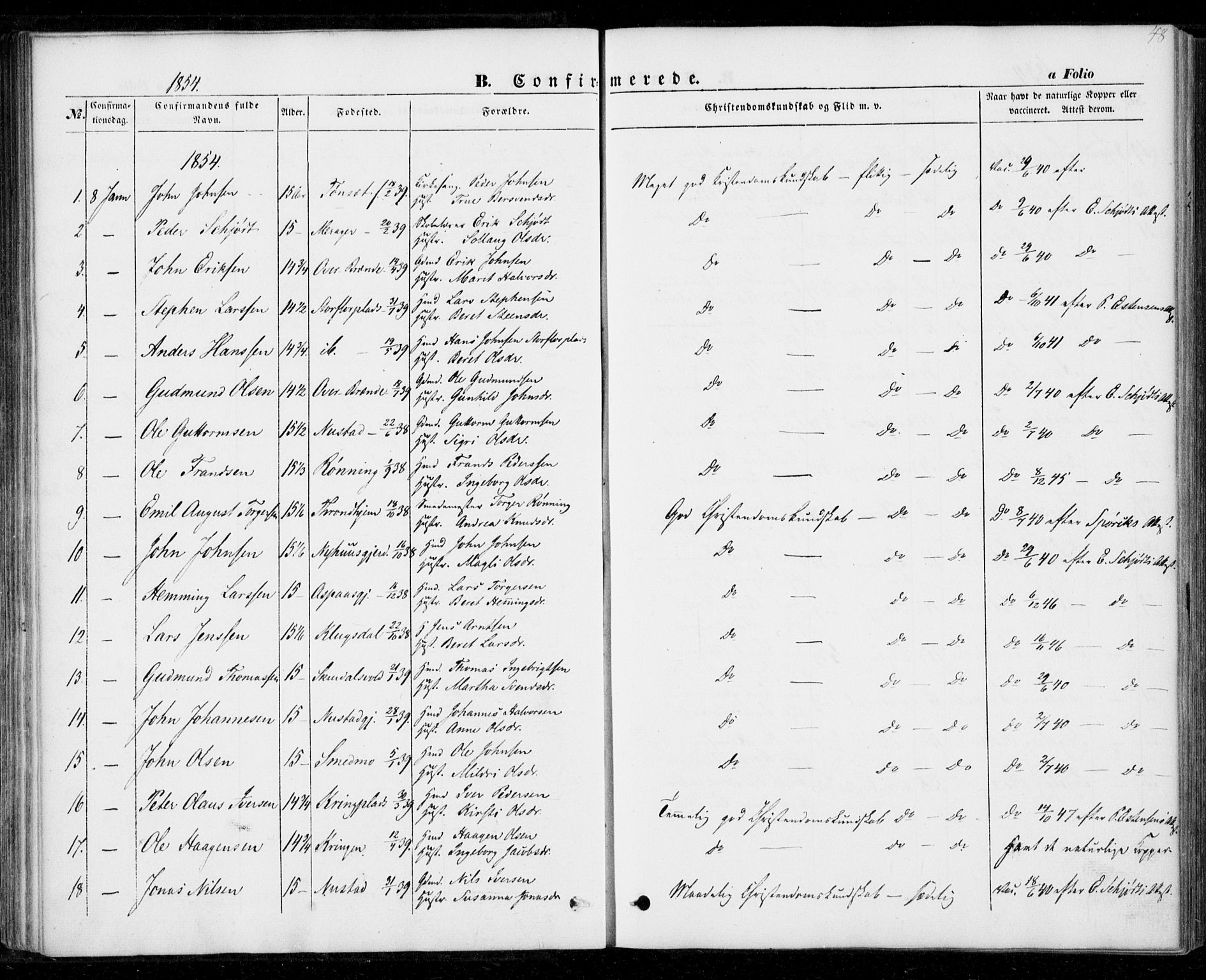 Ministerialprotokoller, klokkerbøker og fødselsregistre - Nord-Trøndelag, SAT/A-1458/706/L0040: Parish register (official) no. 706A01, 1850-1861, p. 48