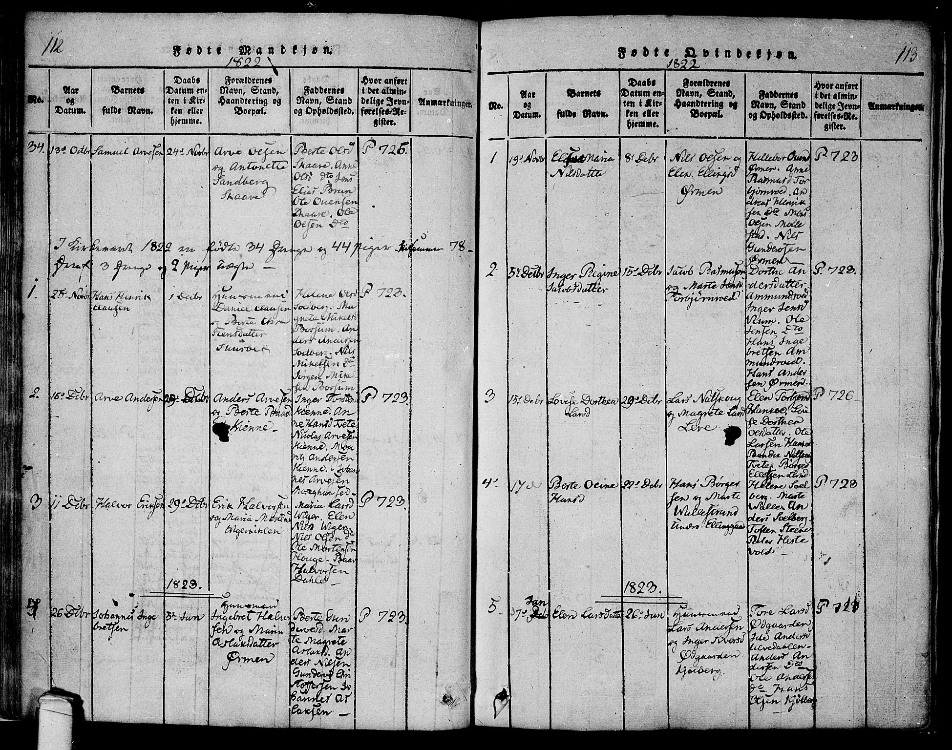 Onsøy prestekontor Kirkebøker, SAO/A-10914/F/Fa/L0002: Parish register (official) no. I 2, 1814-1840, p. 112-113
