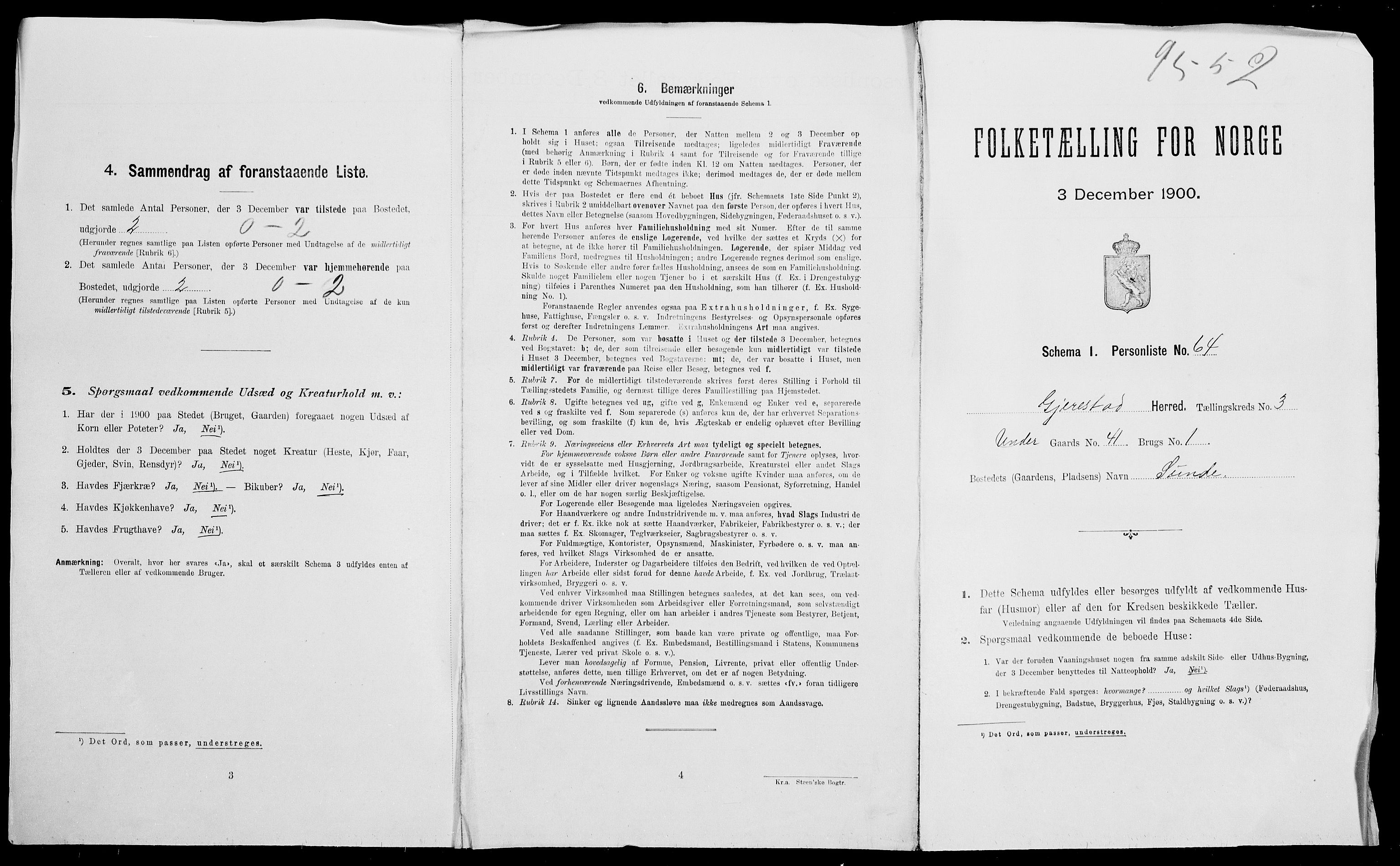 SAK, 1900 census for Gjerstad, 1900, p. 339