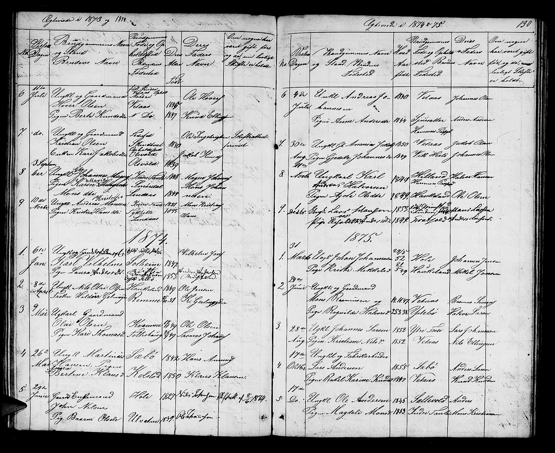 Manger sokneprestembete, SAB/A-76801/H/Hab: Parish register (copy) no. D 1, 1859-1882, p. 130