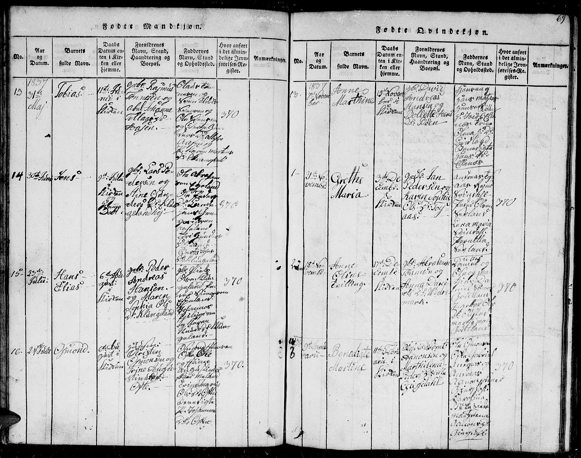 Herad sokneprestkontor, AV/SAK-1111-0018/F/Fb/Fba/L0001: Parish register (copy) no. B 1, 1815-1852, p. 69