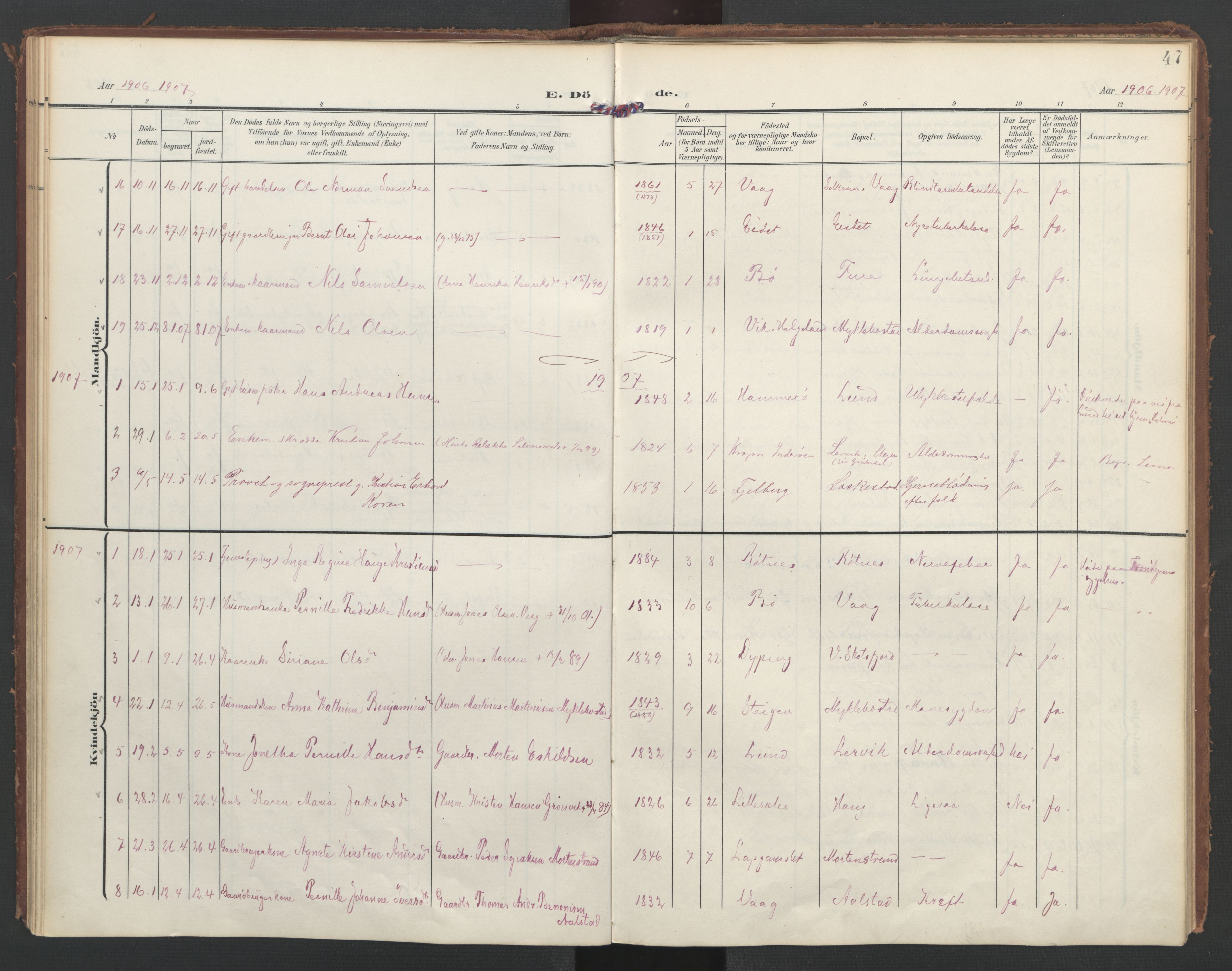 Ministerialprotokoller, klokkerbøker og fødselsregistre - Nordland, AV/SAT-A-1459/855/L0806: Parish register (official) no. 855A14, 1906-1922, p. 47