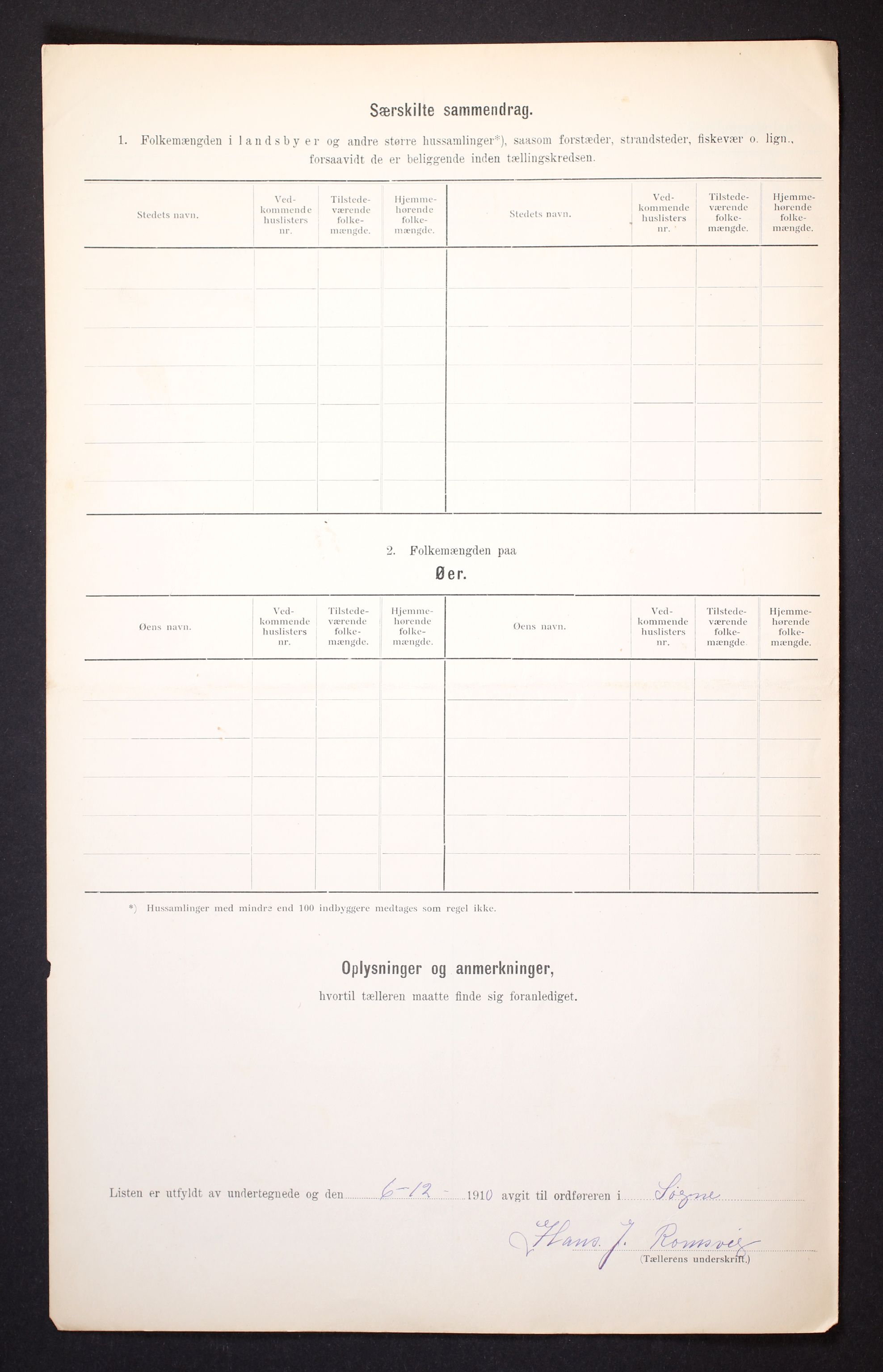 RA, 1910 census for Søgne, 1910, p. 6