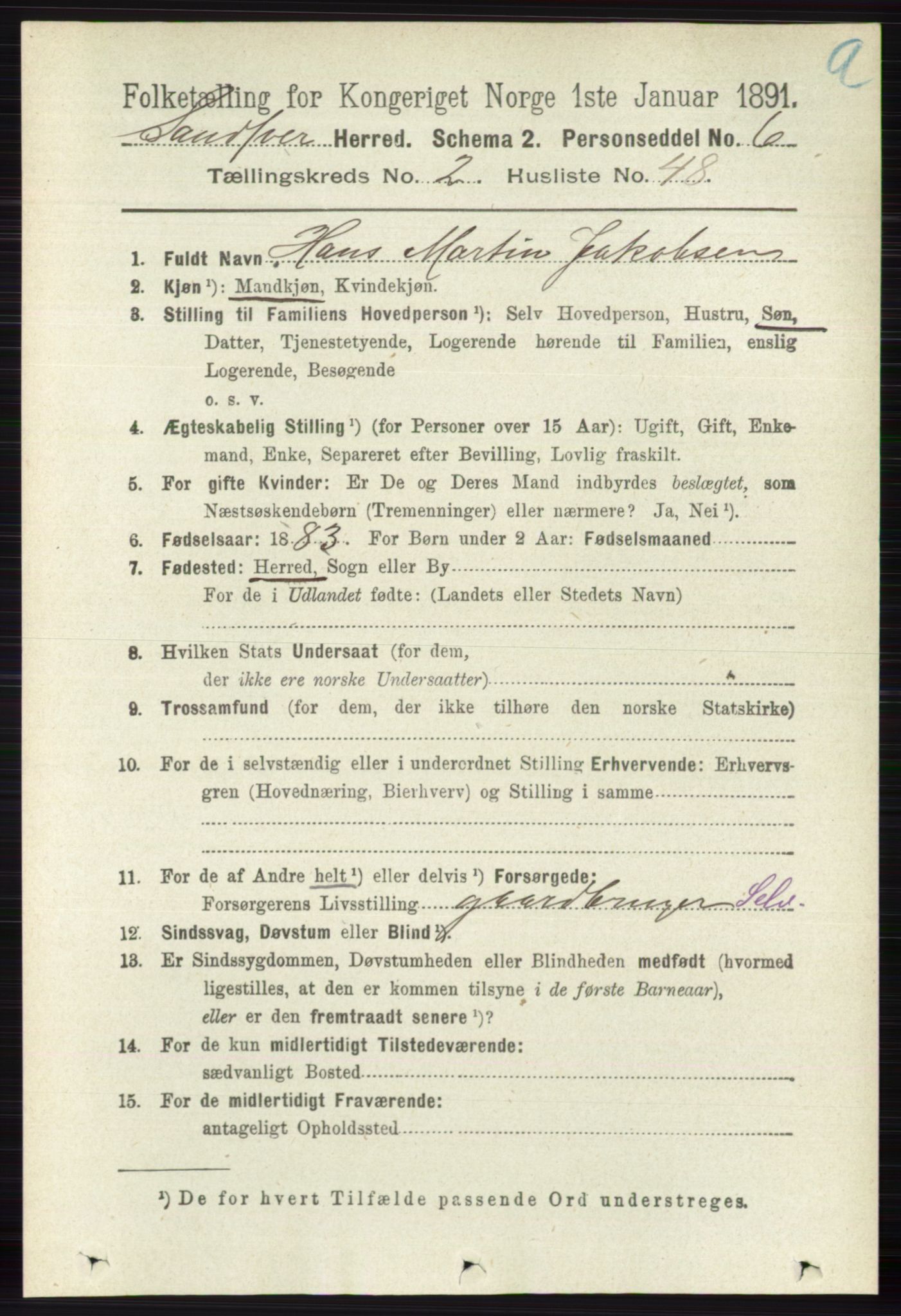 RA, 1891 census for 0629 Sandsvær, 1891, p. 951