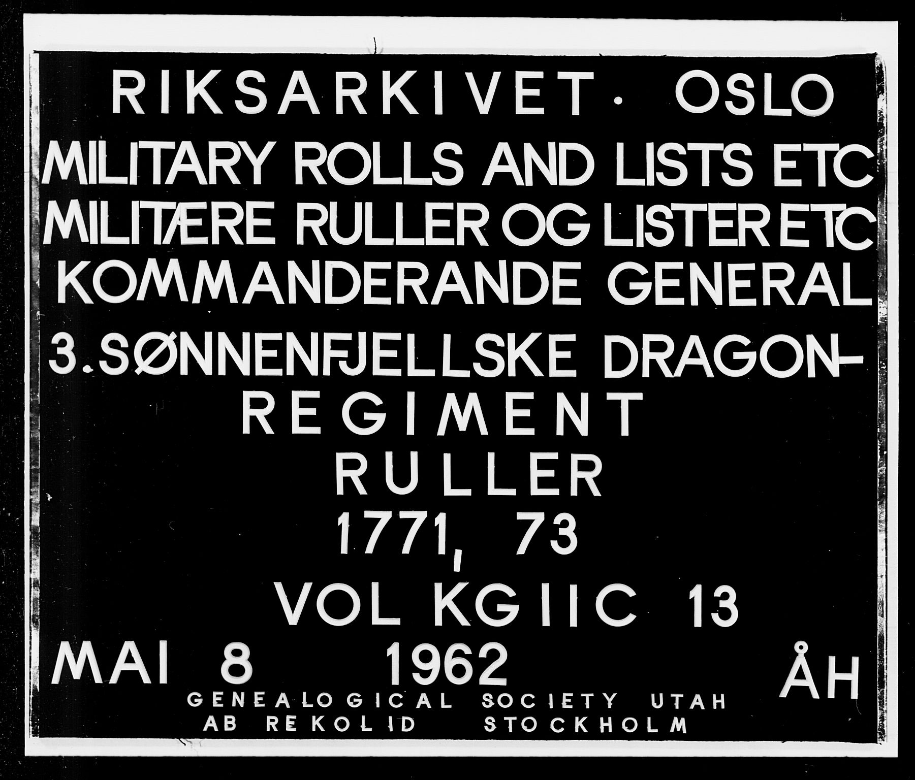 Generalitets- og kommissariatskollegiet, Det kongelige norske kommissariatskollegium, AV/RA-EA-5420/E/Eh/L0013: 3. Sønnafjelske dragonregiment, 1771-1773, p. 1