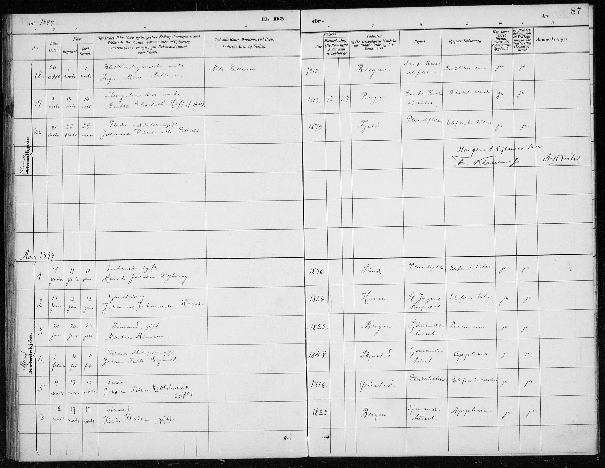 St. Jørgens hospital og Årstad sokneprestembete, AV/SAB-A-99934: Parish register (copy) no. A 10, 1886-1910, p. 87