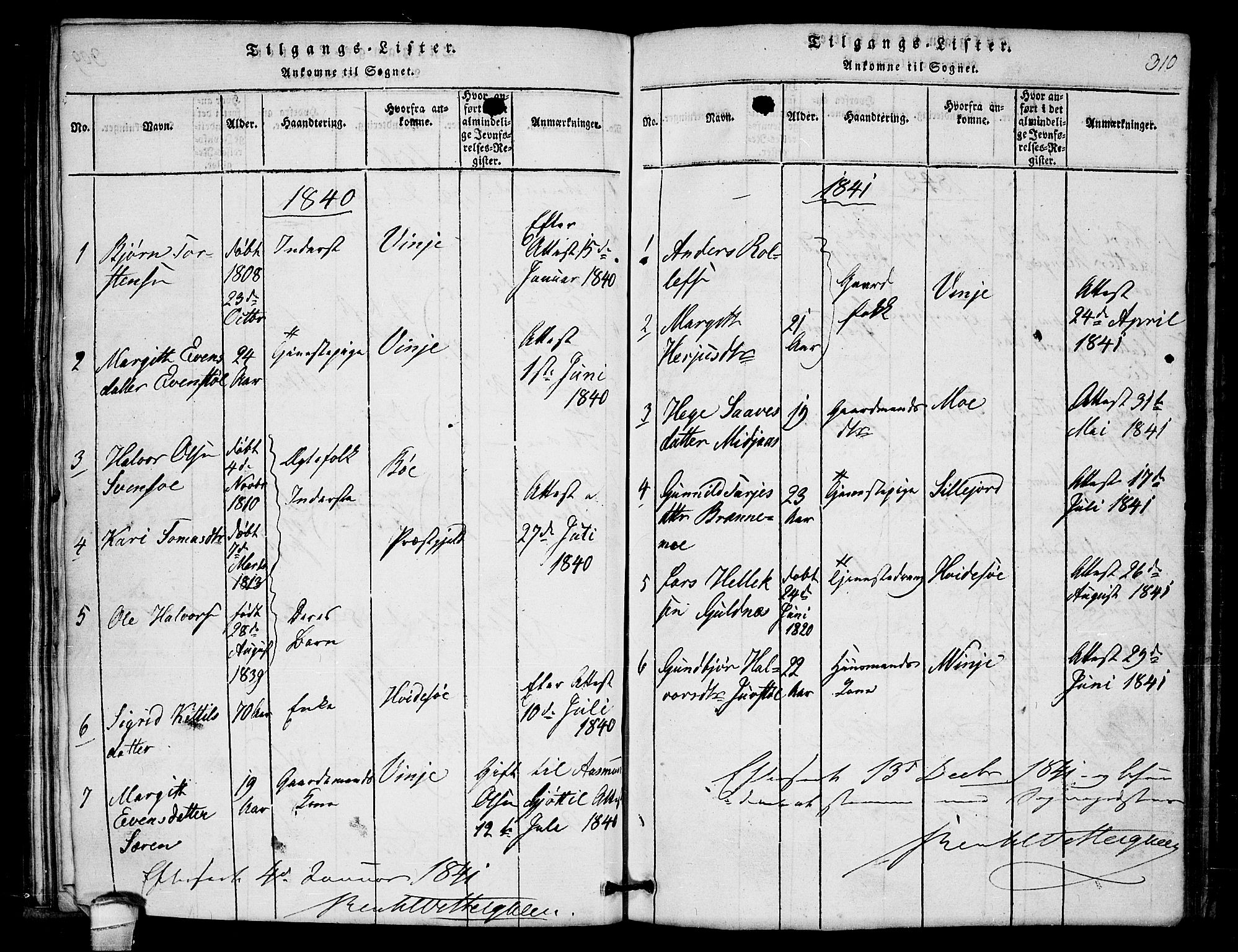 Lårdal kirkebøker, SAKO/A-284/G/Gb/L0001: Parish register (copy) no. II 1, 1815-1865, p. 310